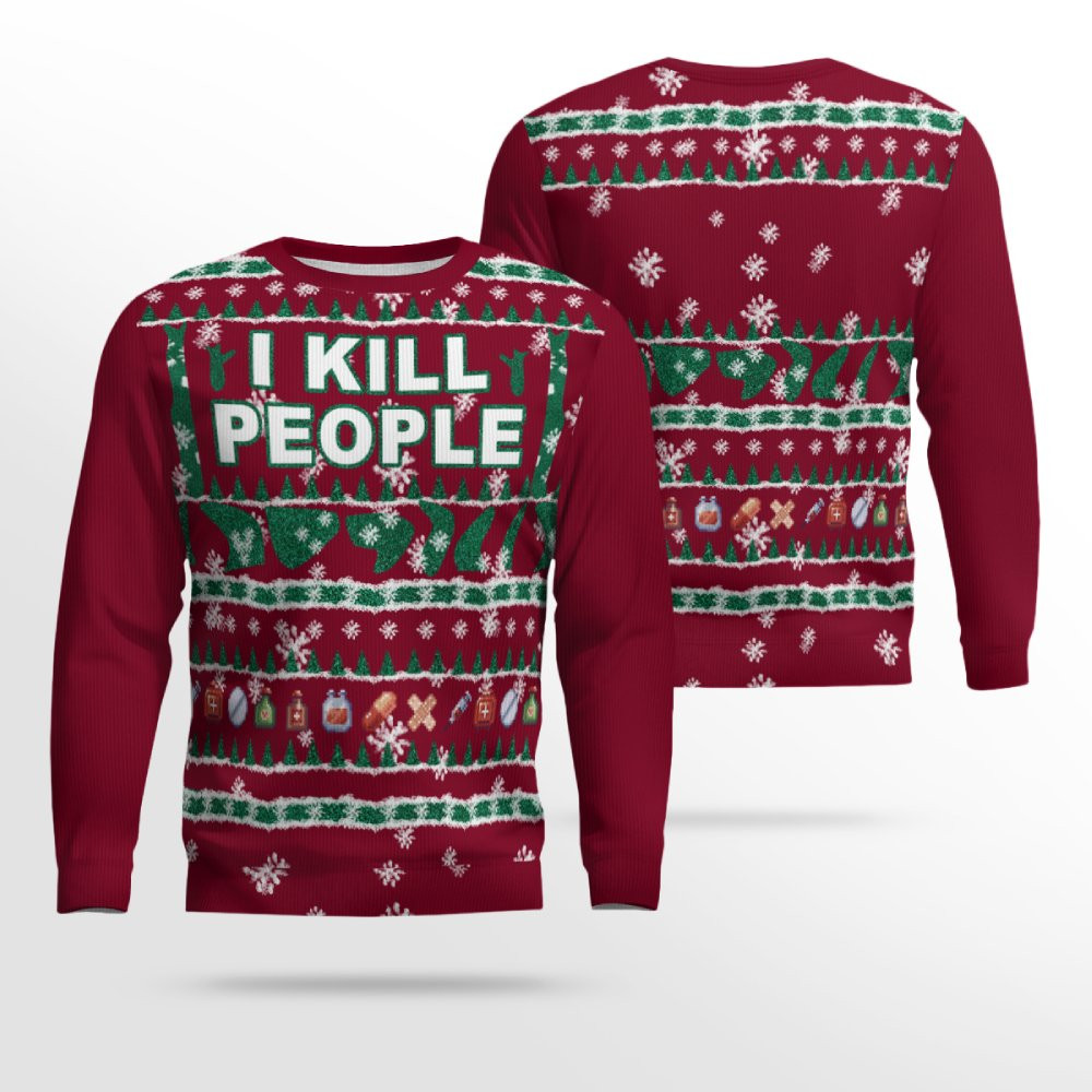I Kill People Ugly Christmas Sweater Burgundy