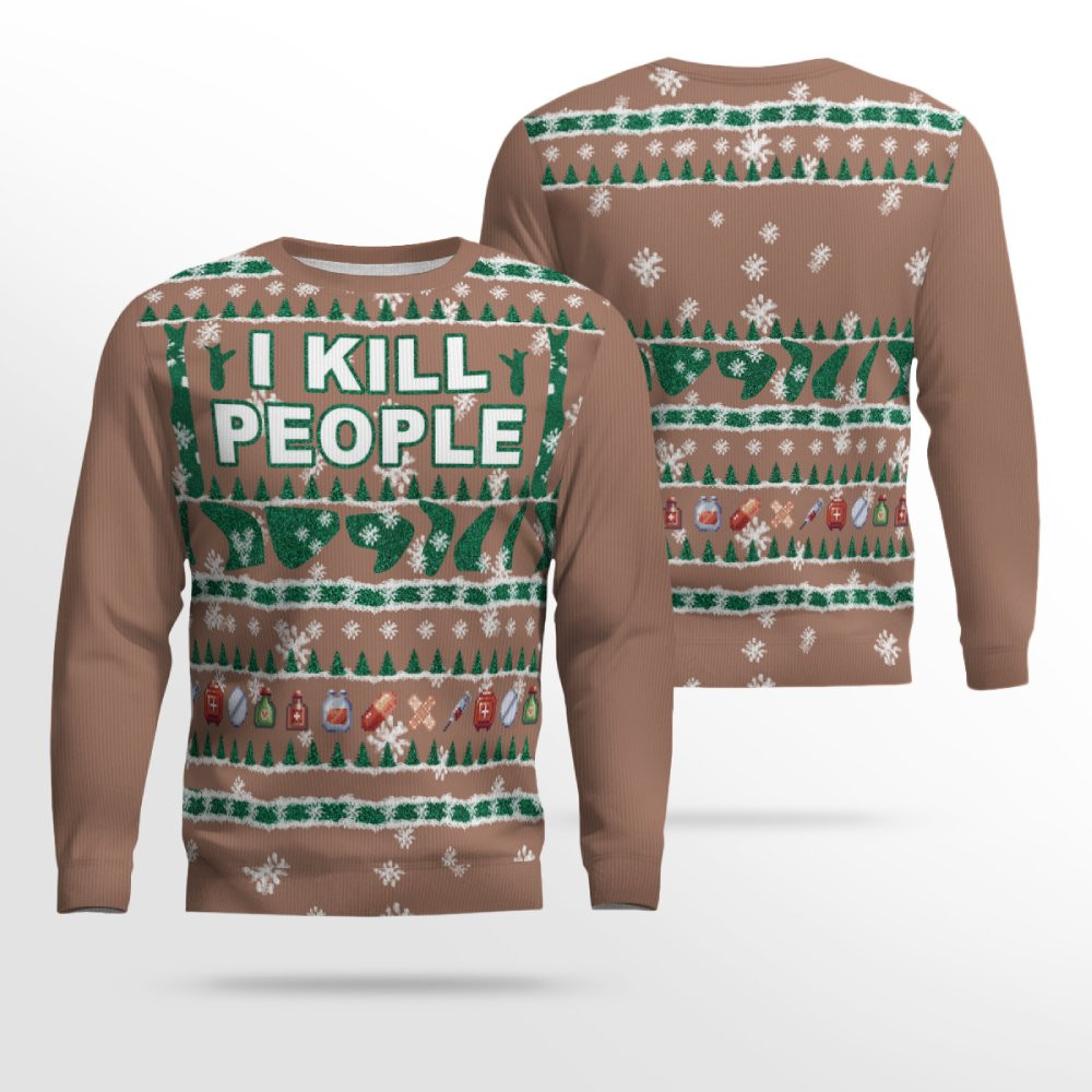 I Kill People Ugly Christmas Sweater Mocha Mousse