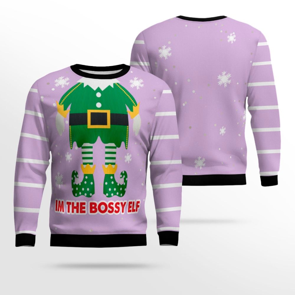 Im The Bossy Elf Ugly Christmas Sweater Dreamy Lavender
