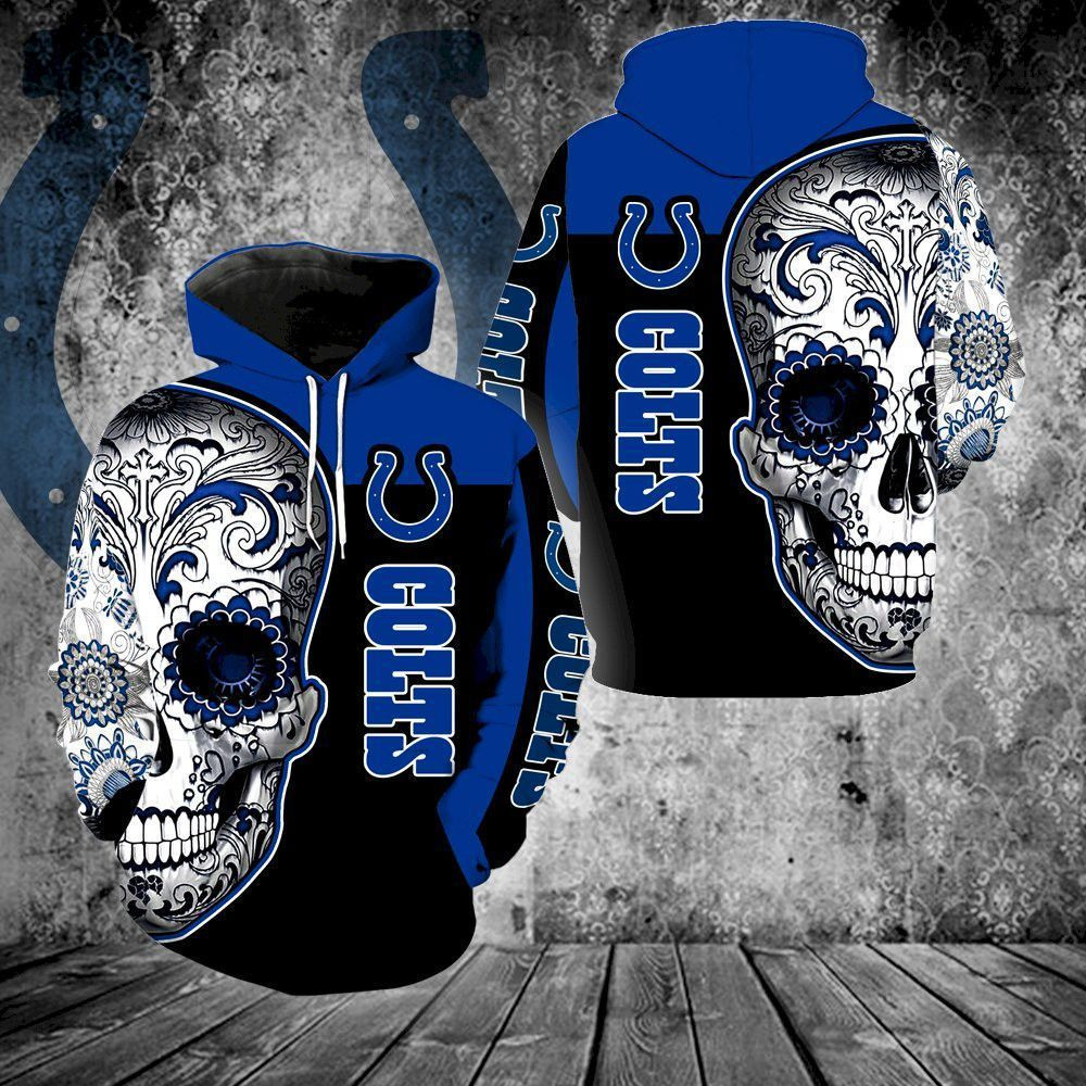 Indianapolis Colts Skull Hoodie Zip Hoodie