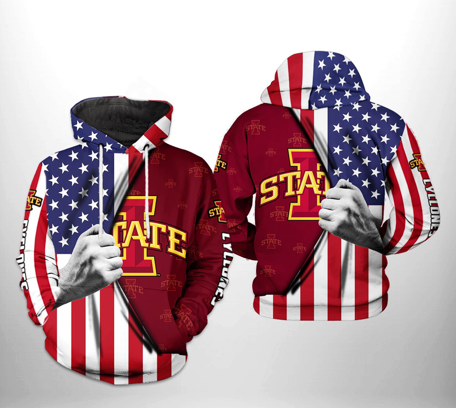 Iowa State Cyclones NCAA US Flag Hoodie Zip Hoodie Version 988