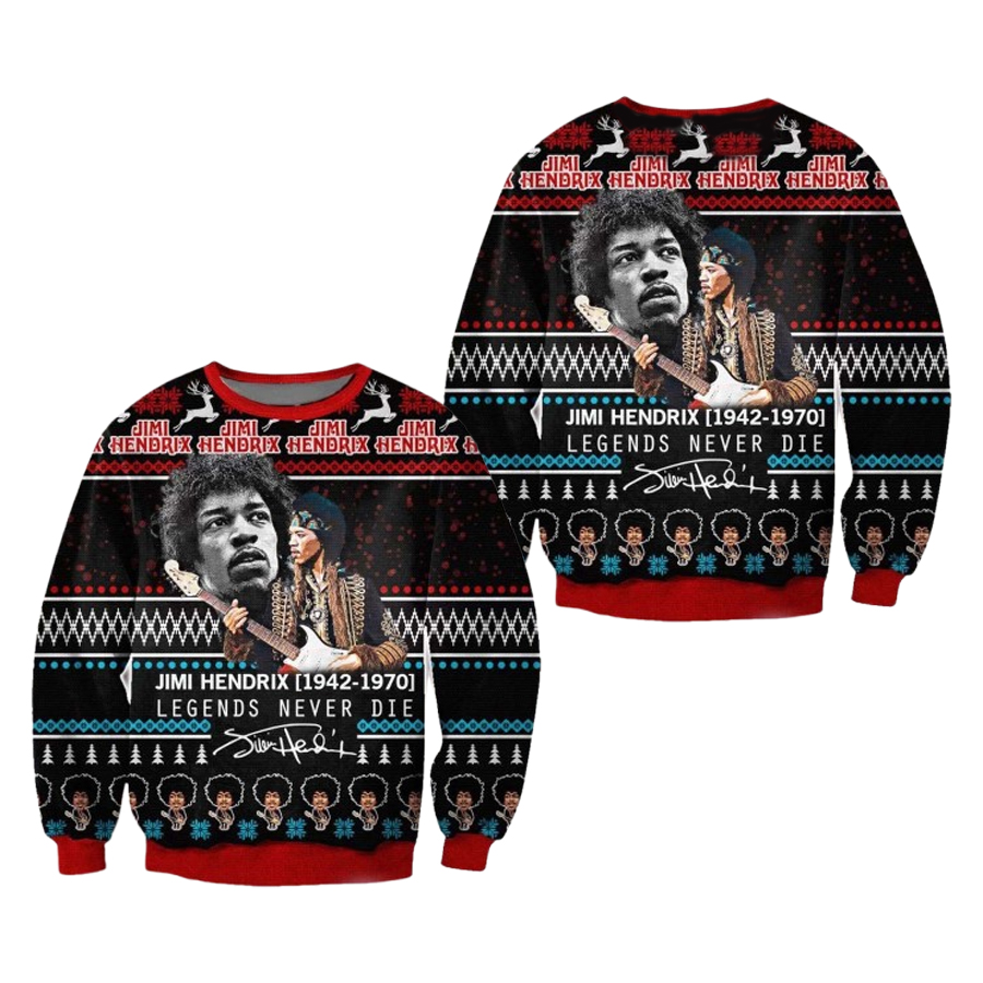 Jimi Hendrix Legends Never Die Ugly Christmas Sweater
