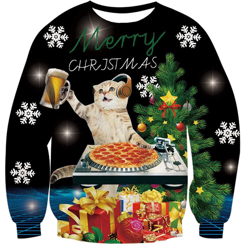 Jing Beer Pizza Cat Ugly Christmas Sweater
