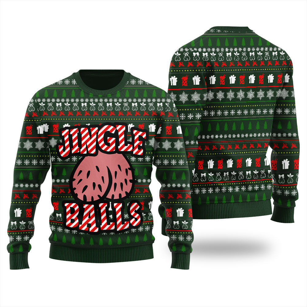 Jingle Balls Naughty Ugly Christmas Sweater Green
