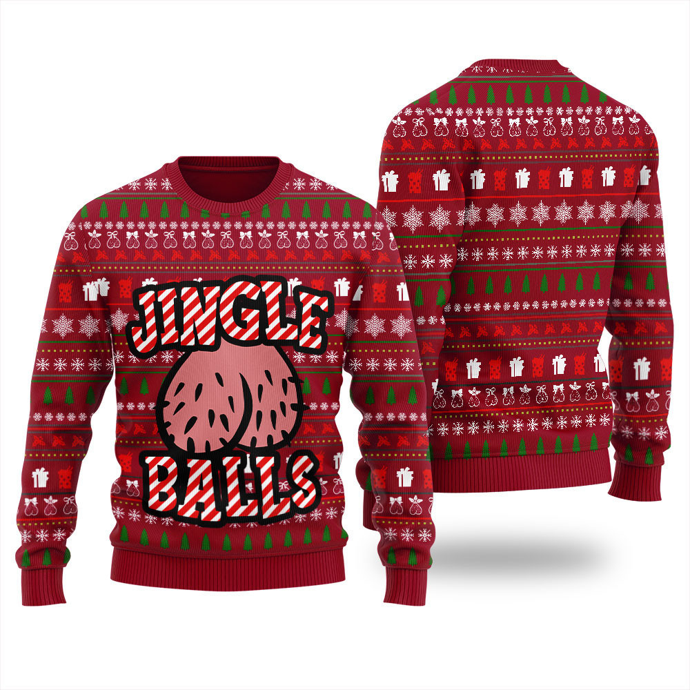 Jingle Balls Naughty Ugly Christmas Sweater Red