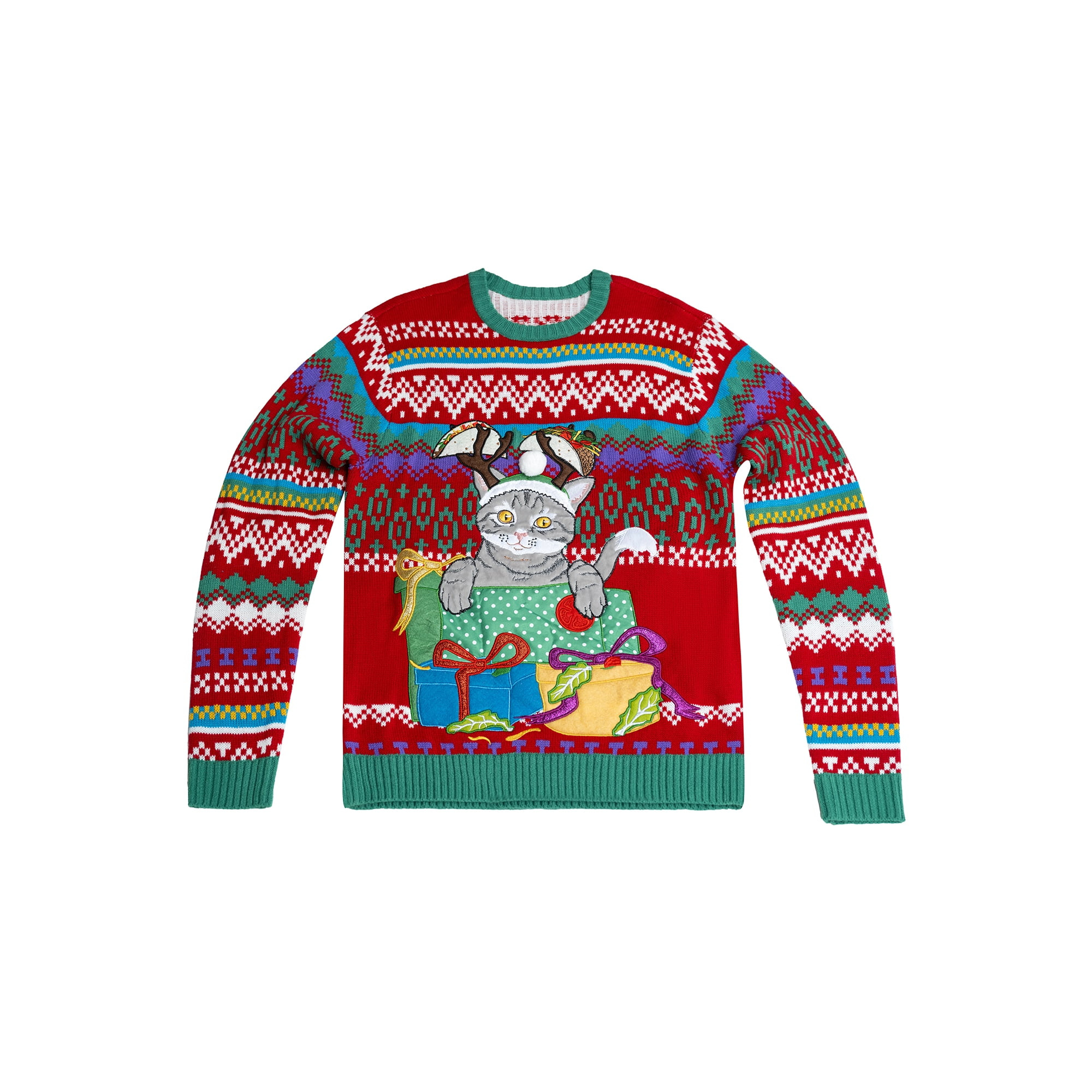 Jollidays Taco Cat Mens Ugly Christmas Sweater