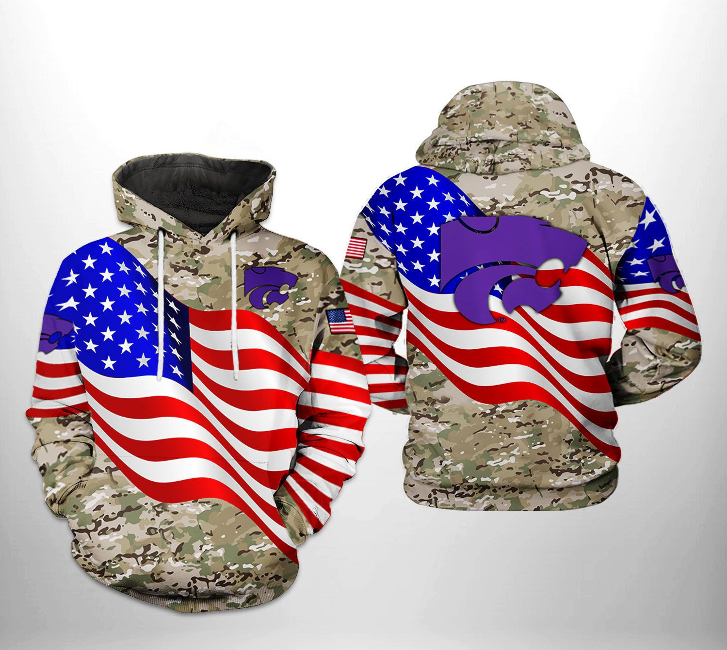 Kansas State Wildcats NCAA US Flag Camo Veteran Hoodie Zip Hoodie
