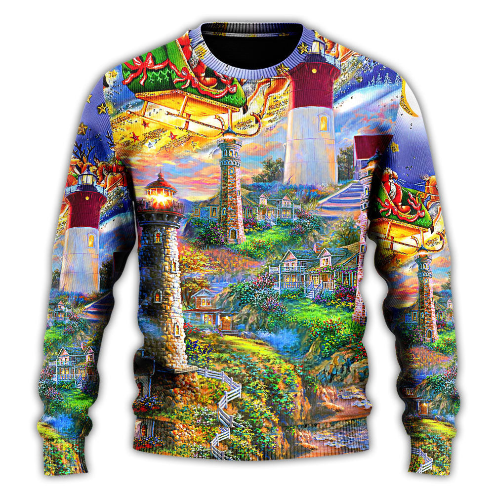 Lighthouse Christmas Santa Home The Light Is Christmas Ugly Sweater