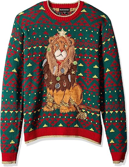 Lion Christmas Holiday Pullover Green Red Ugly Christmas Sweater