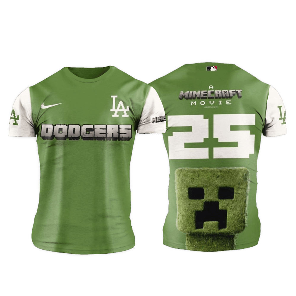 Los Angeles Dodgers MLB x Minecraft Creeper Shirt Movie Night 2025 T-Shirt MLB Merch Dad Gifts
