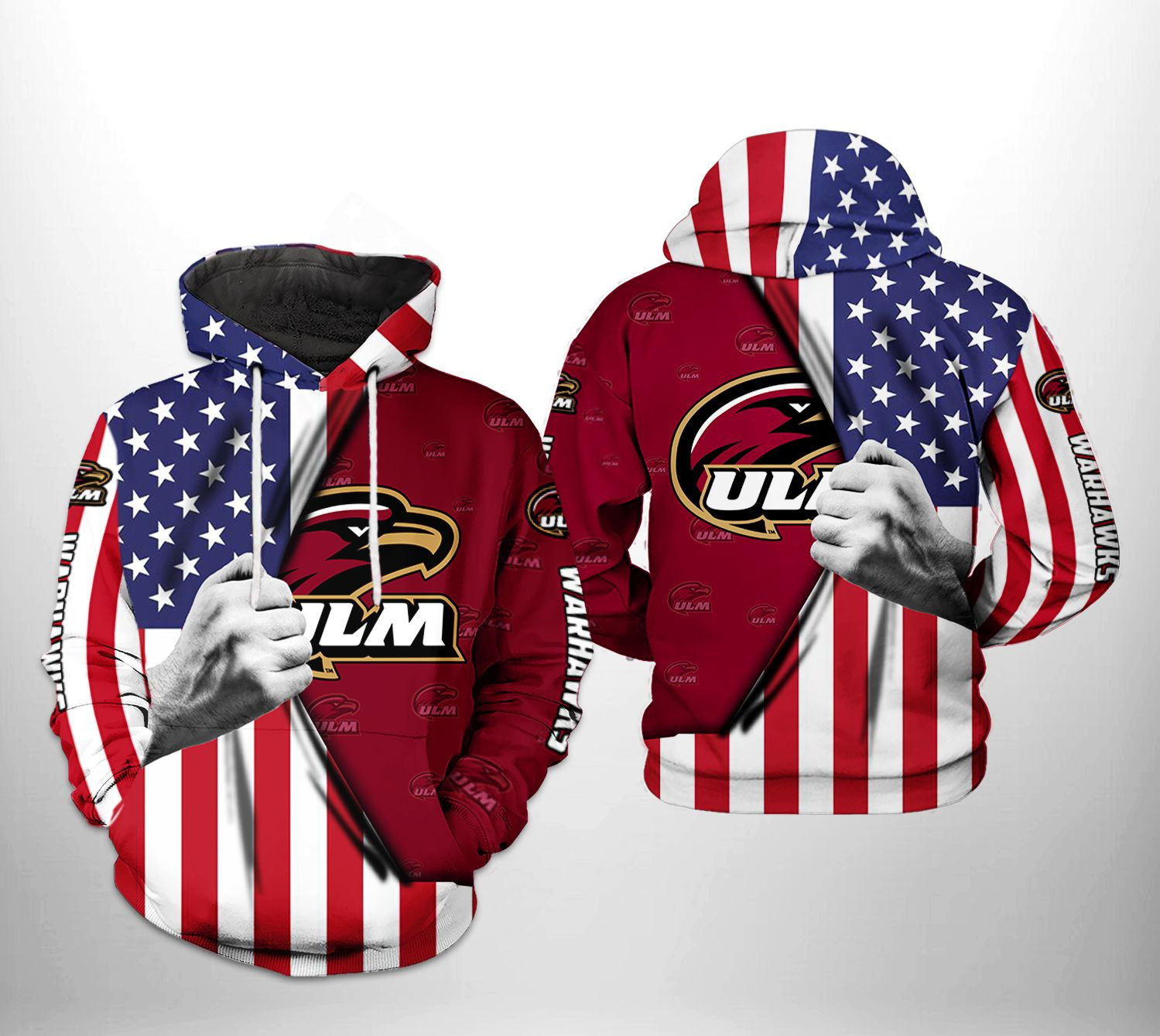 Louisiana Monroe Warhawks NCAA US Flag Hoodie Zip Hoodie Version 535