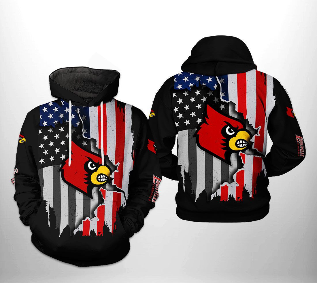 Louisville Cardinals NCAA US Flag Hoodie Zip Hoodie Version 388