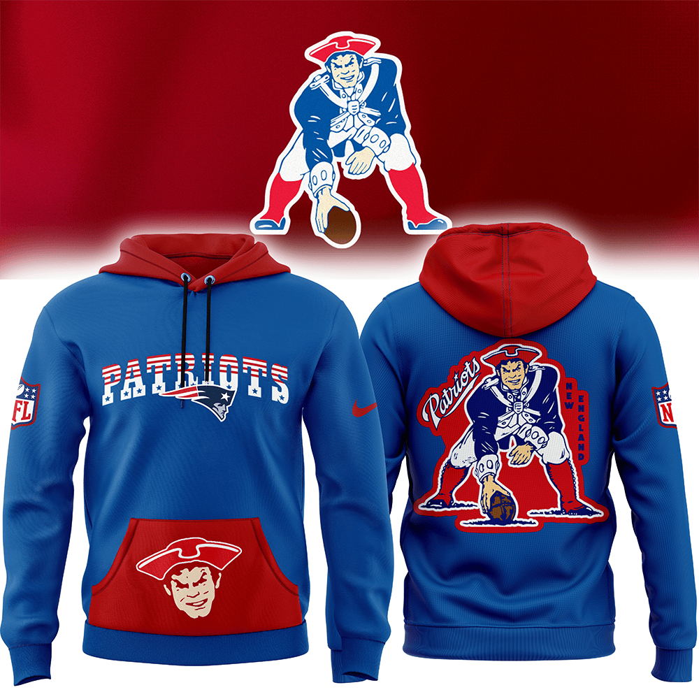 Mens Blue New England Patriots Rewind Club Fleece Pullover Hoodie Gift Ideas For Football Lovers