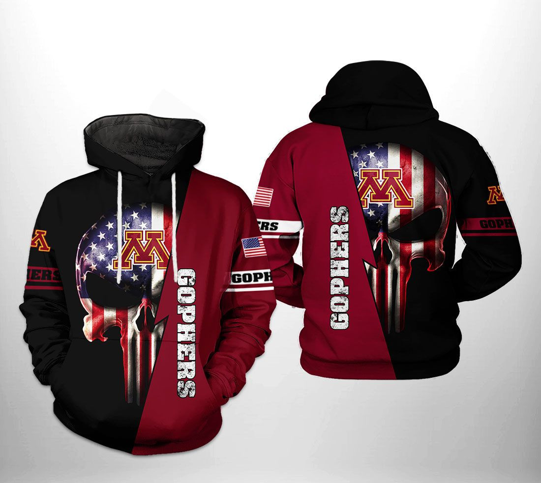 Minnesota Golden Gophers NCAA US Flag Skull Hoodie Zip Hoodie