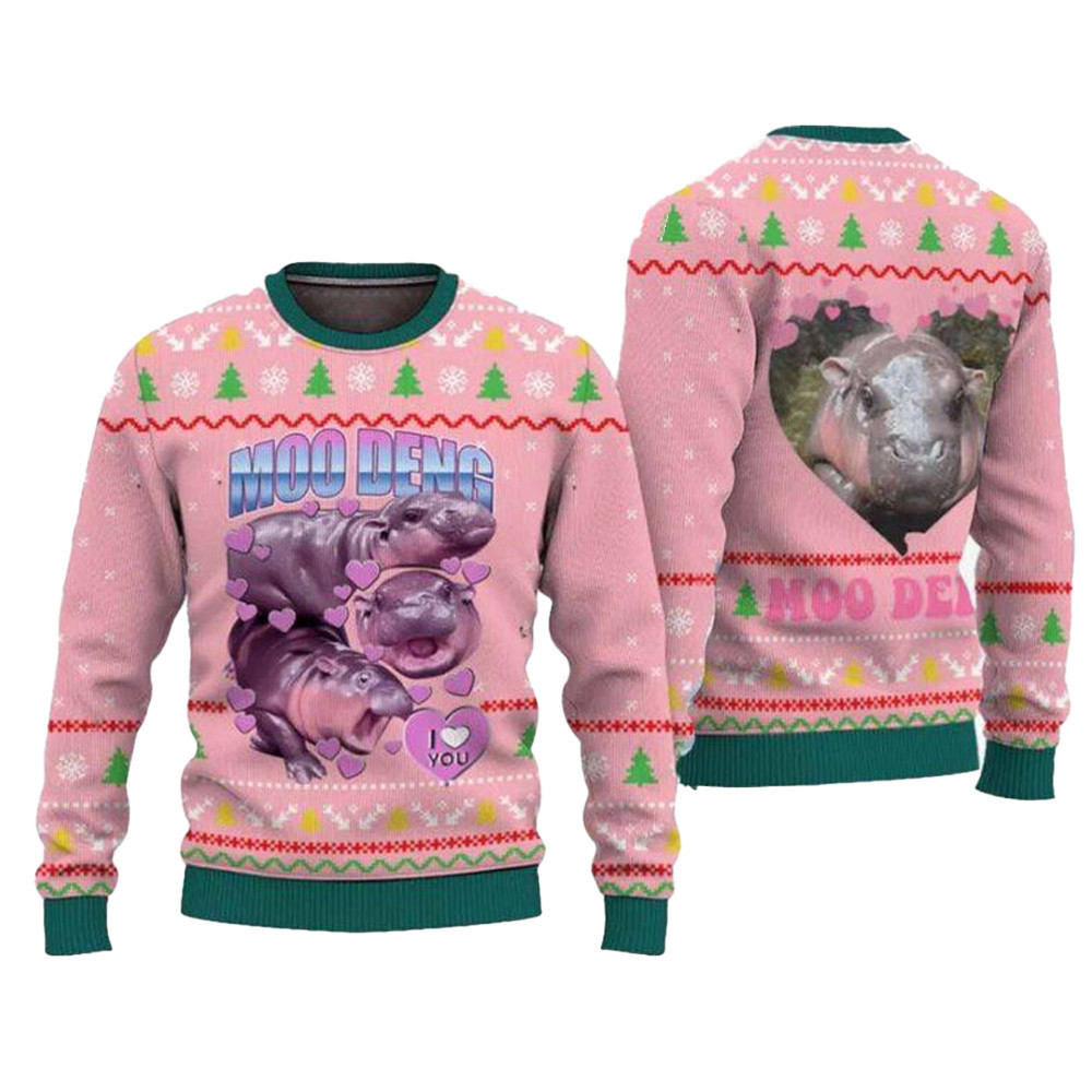 Moo Deng I Love You Ugly Christmas Sweater