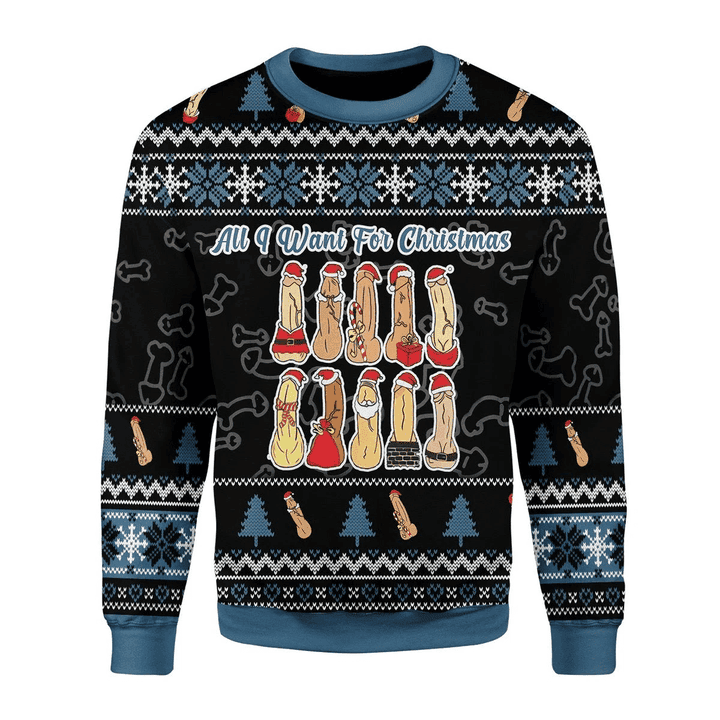 Naughty Dick Christmas Hats All I Want For Christmas For Men And Women Ugly Christmas Sweater