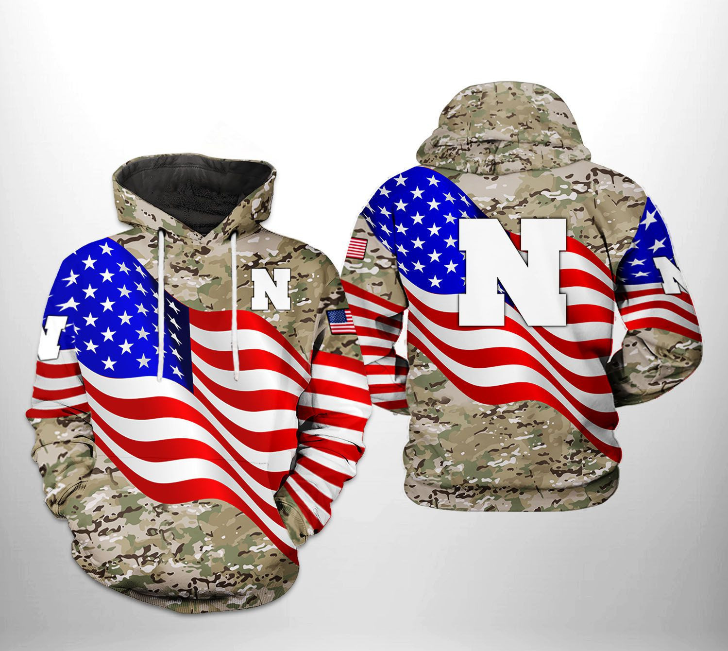 Nebraska Cornhuskers NCAA US Flag Camo Veteran Hoodie Zip Hoodie