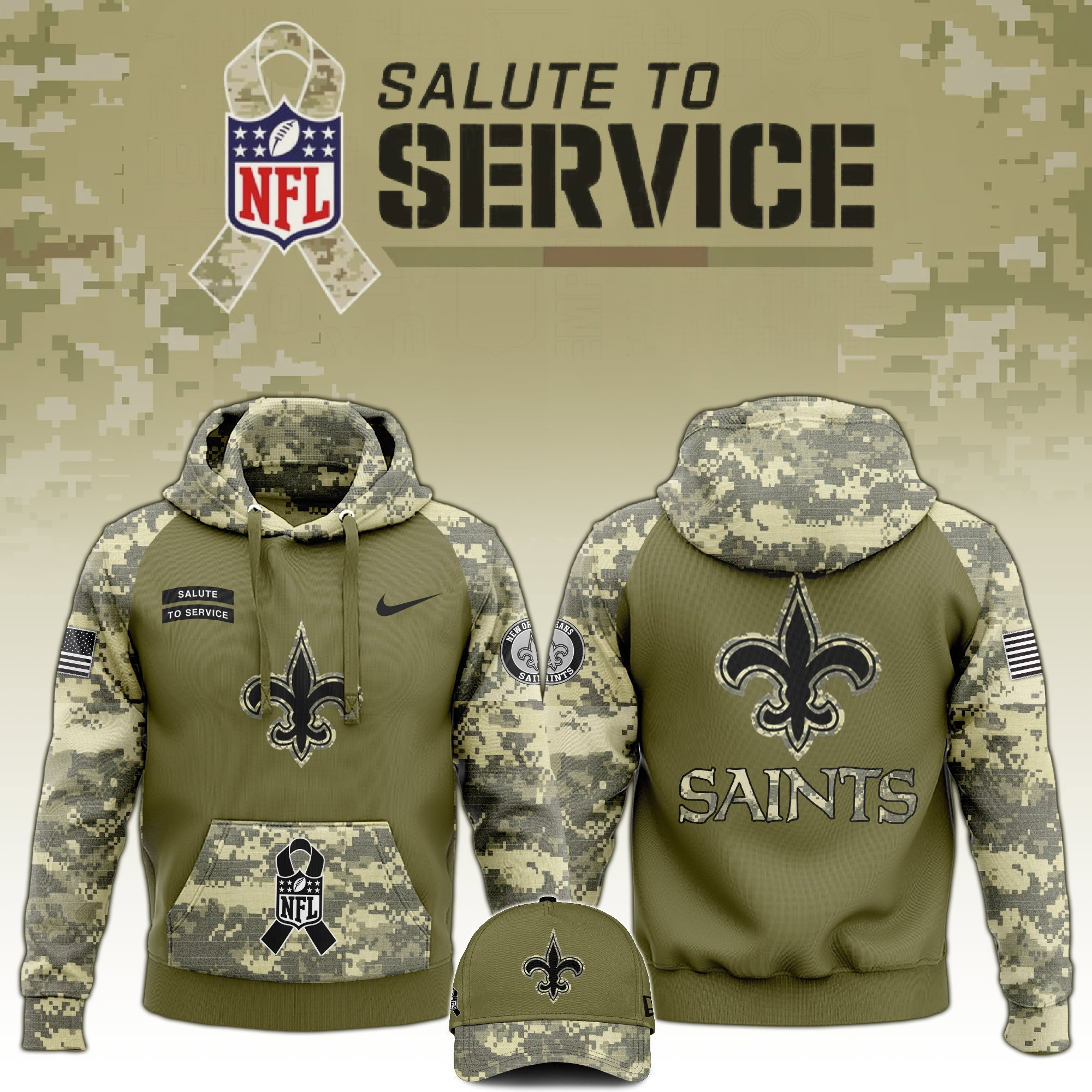 New Orleans Saints Salute to Service Club Edition Camo Hoodie Best Saints Merch