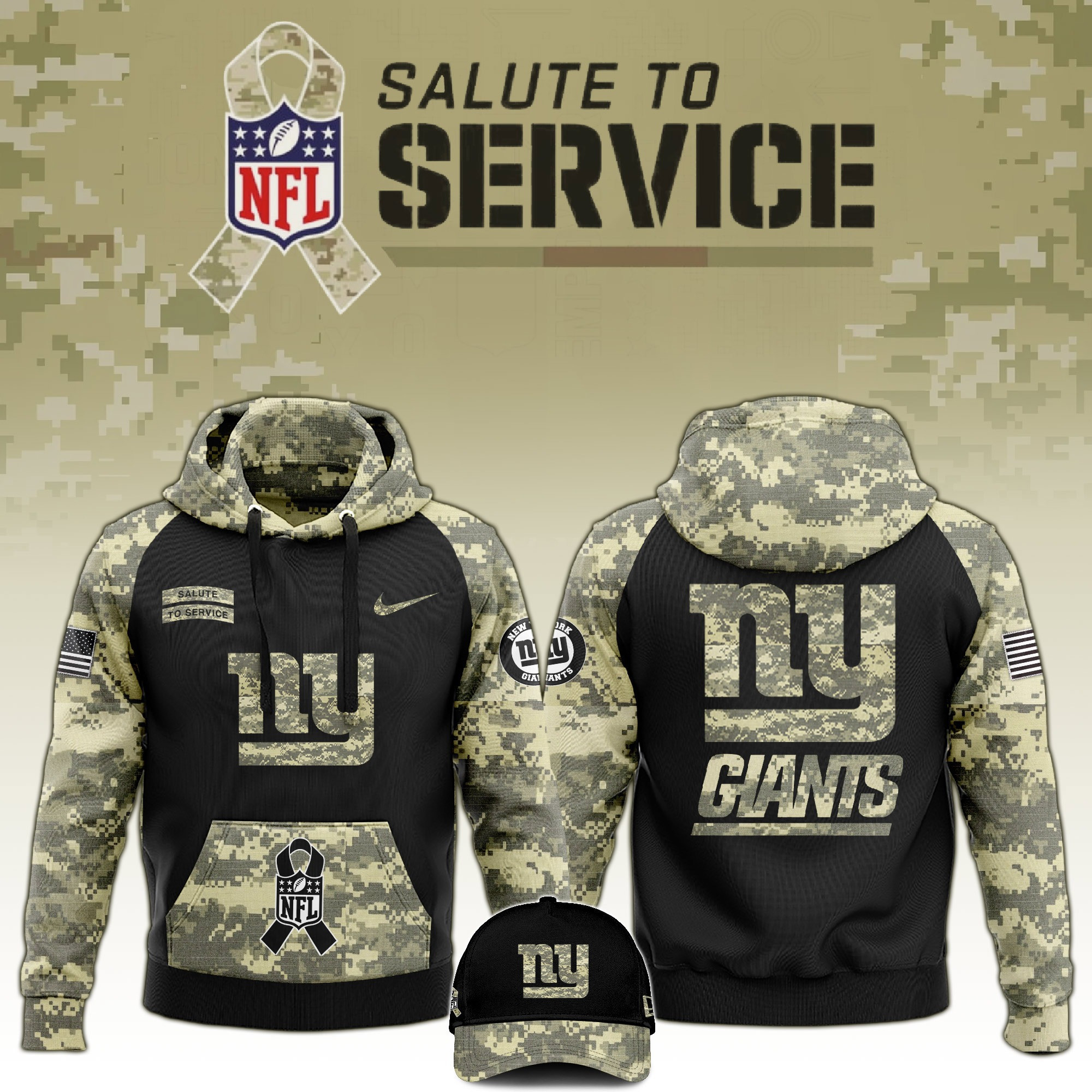 New York Giants Salute to Service Club Camo Hoodie And Hat Perfect Giants Shirt For Fans