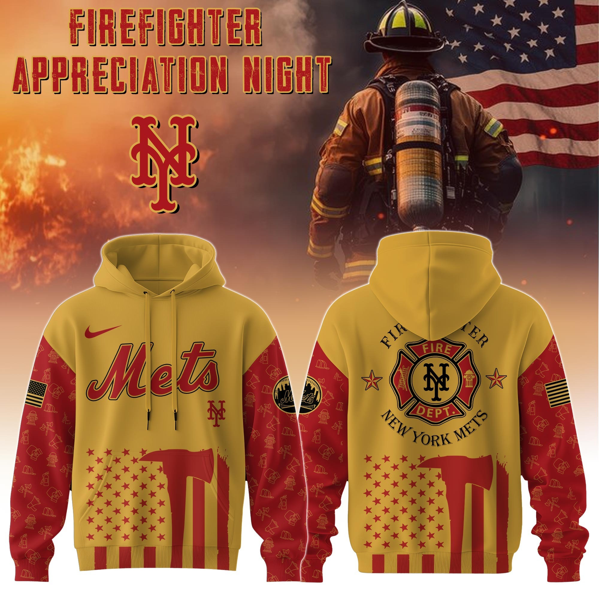 New York Mets MLB X Firefighter Appreciation Night Hoodie Baseball Mets Fan Gifts For Him