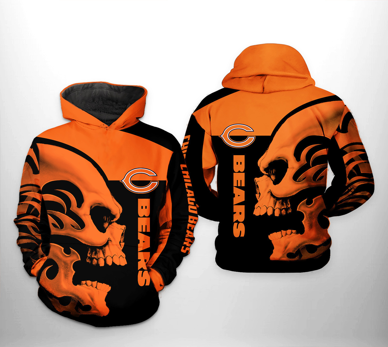 NFL Chicago Bears NFL Skull Hoodie Zip Hoodie Version 1058