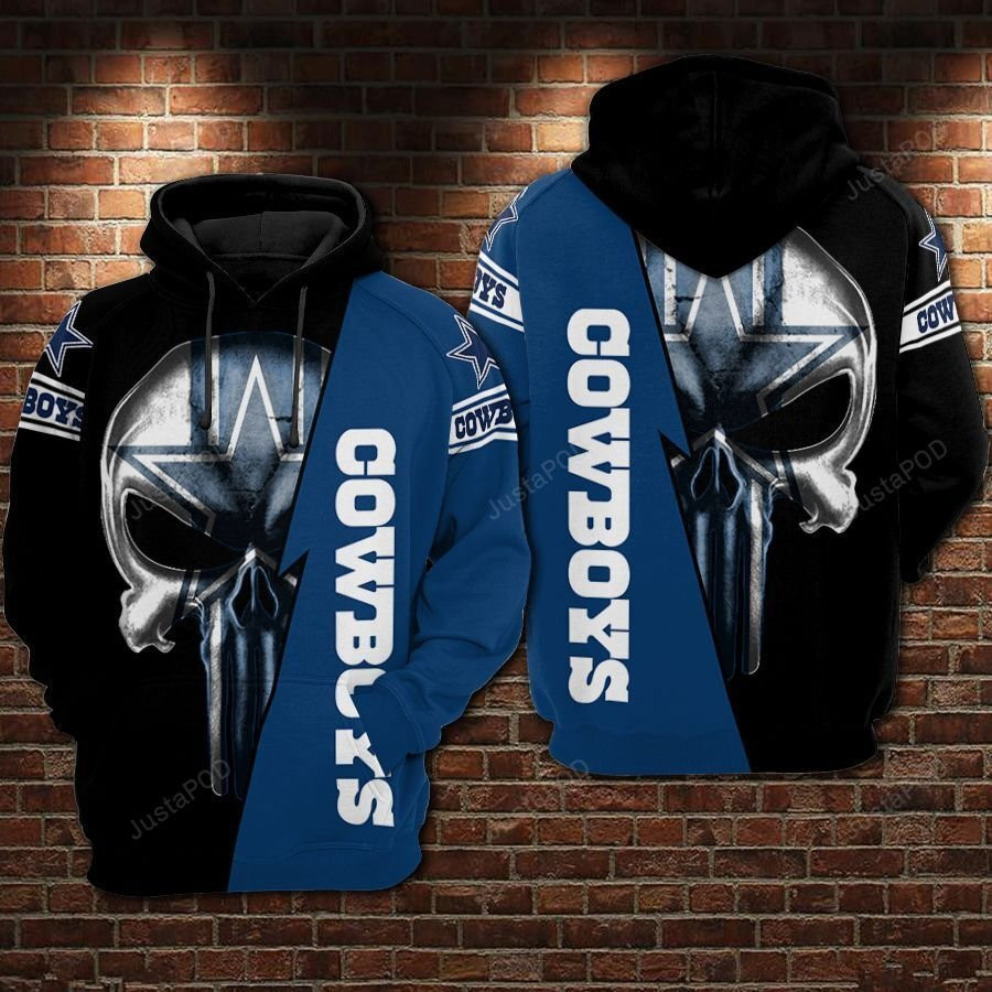 NFL Dallas Cowboys Nfl Football Punisher Skull Blue Black Hoodie Zip Hoodie