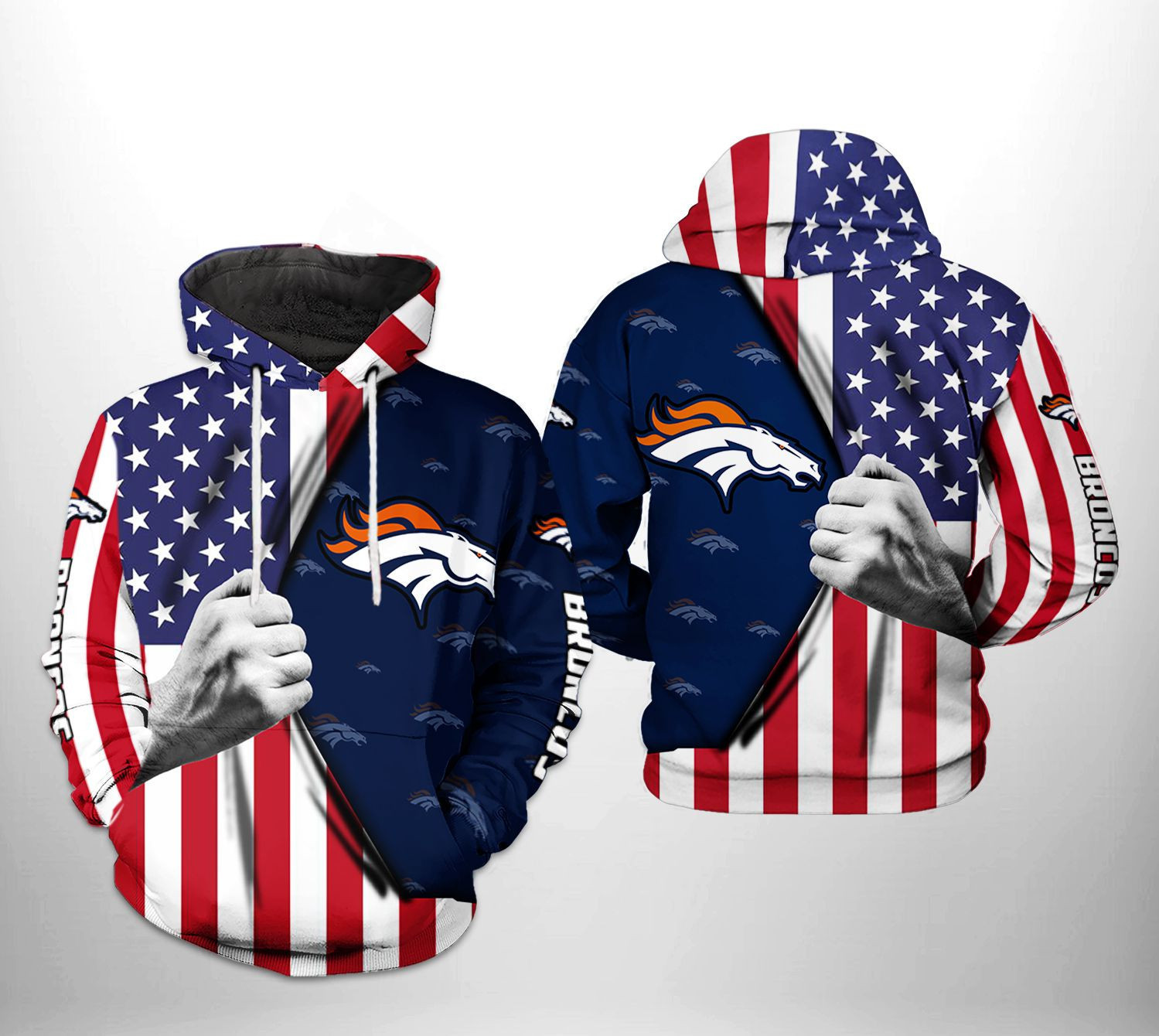 NFL Denver Broncos NFL US Flag Team Hoodie Zip Hoodie Version 1520
