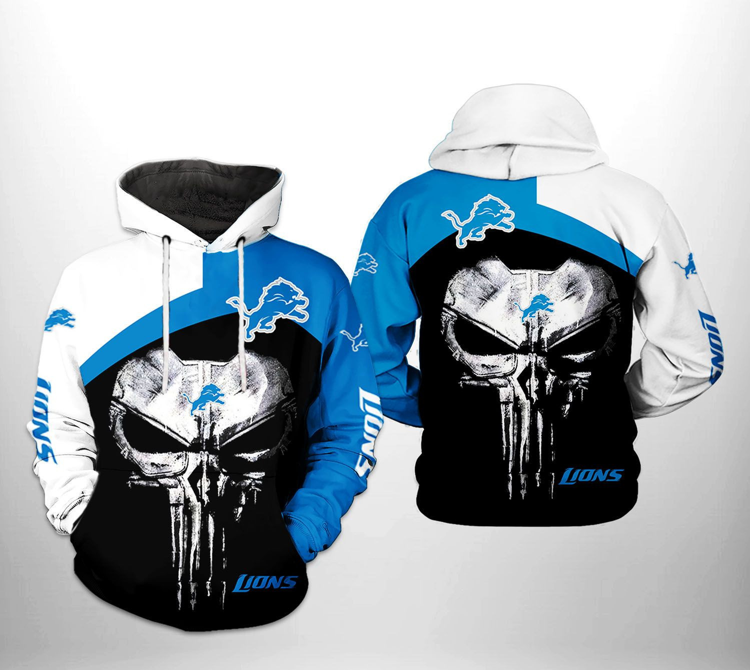 NFL Detroit Lions NFL Skull Punisher Team Hoodie Zip Hoodie