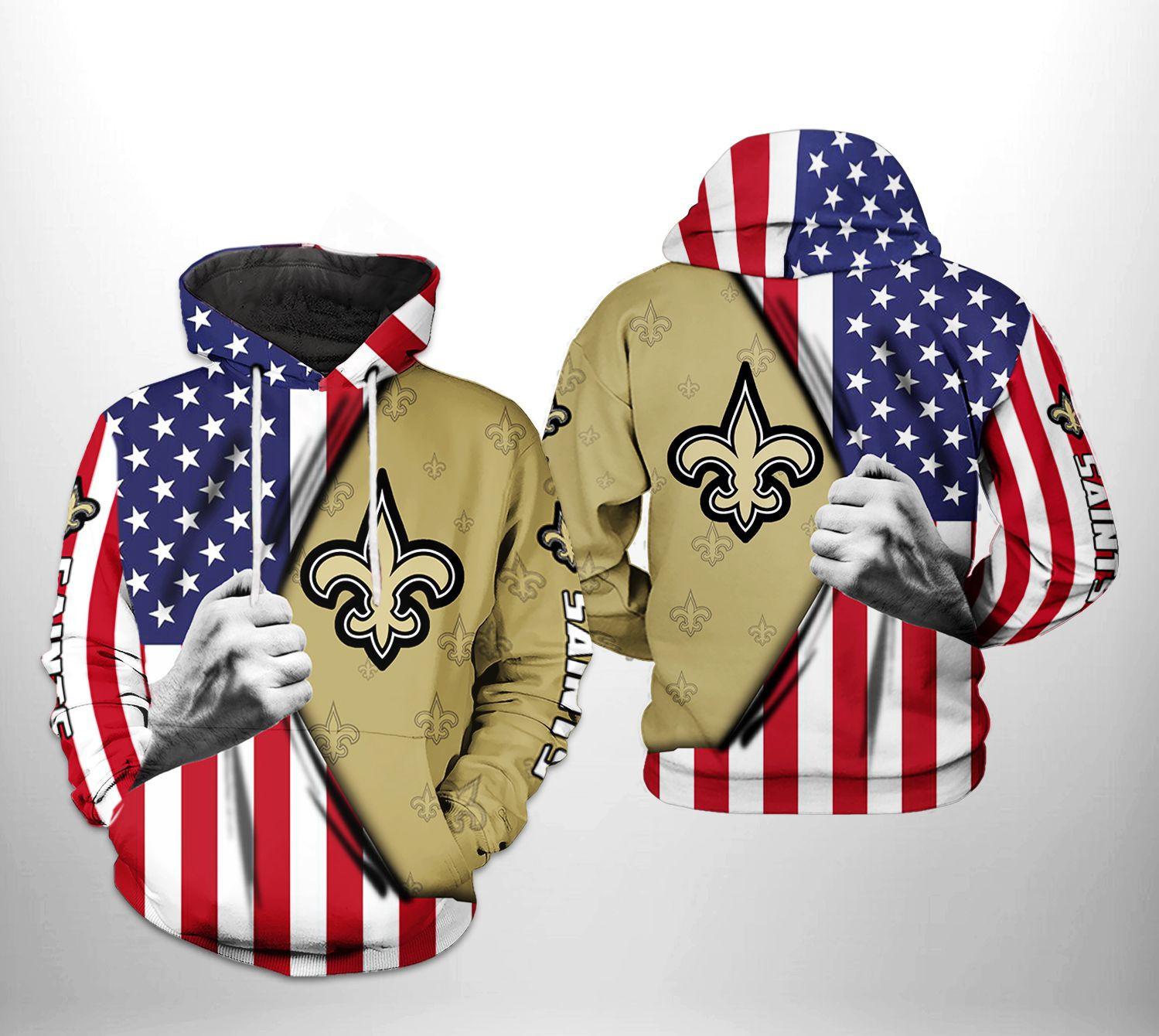 NFL New Orleans Saints NFL US Flag Team Hoodie Zip Hoodie