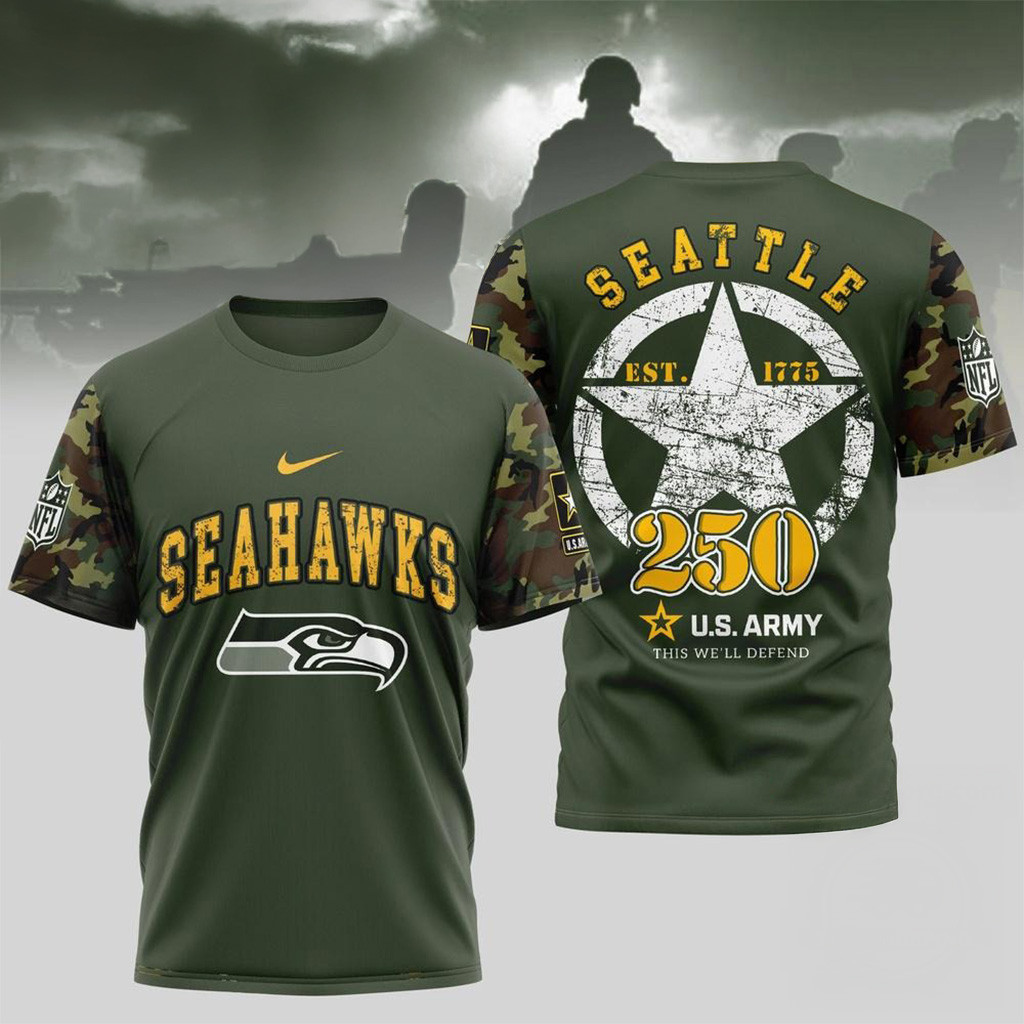 NFL Seattle Seahawk US Army 250Th Birthday Celebration 3D Shirt