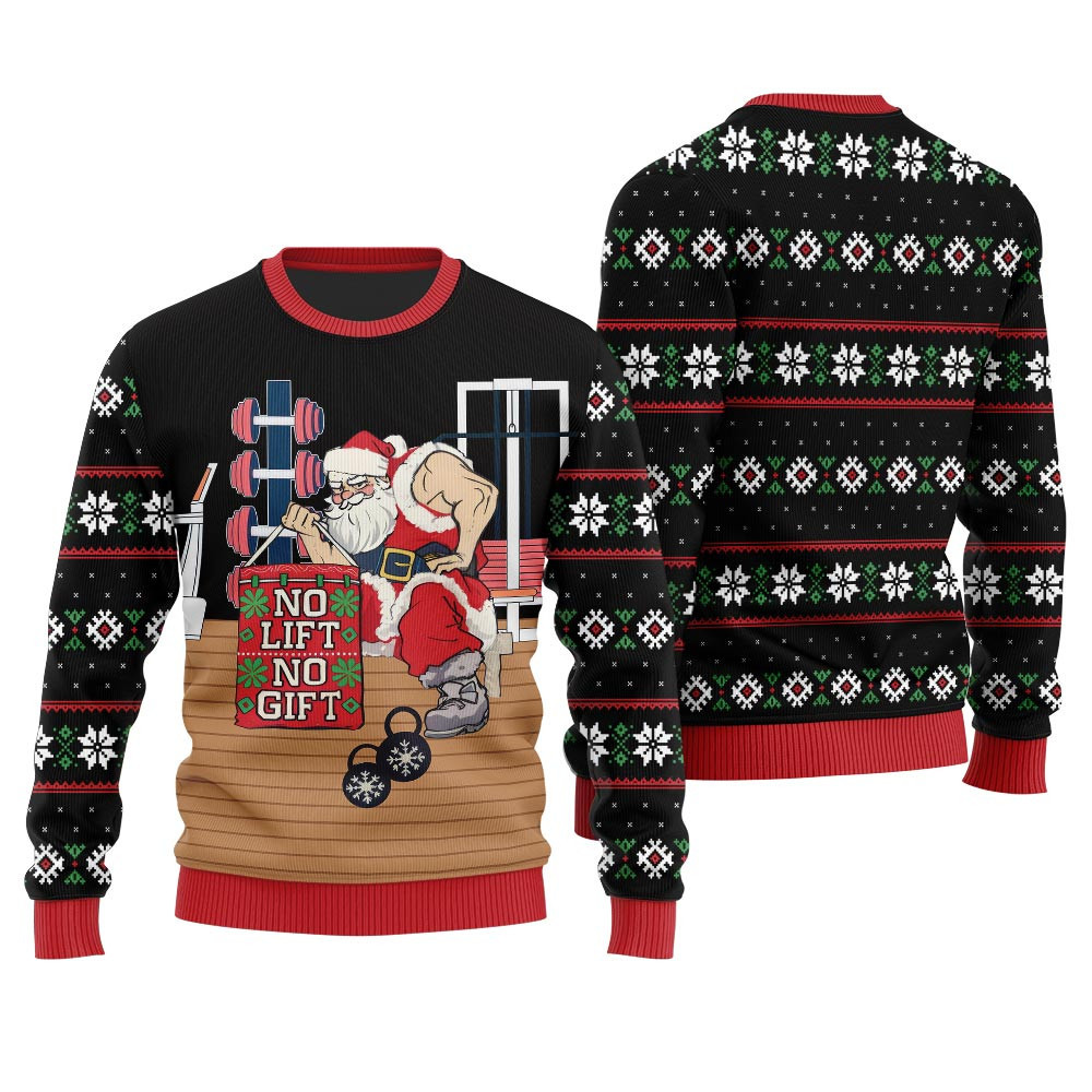 No Lift No Gift Gym Santa Ugly Christmas Sweater Black