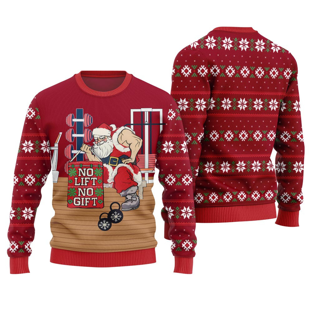 No Lift No Gift Gym Santa Ugly Christmas Sweater Red