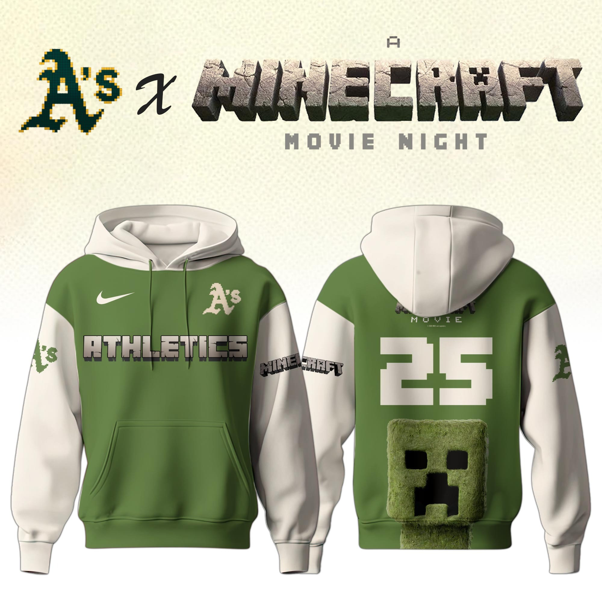 Oakland Athletics MLB x A MINECRAFT MOVIE Night Hoodie Best Gifts For Baseball Fans