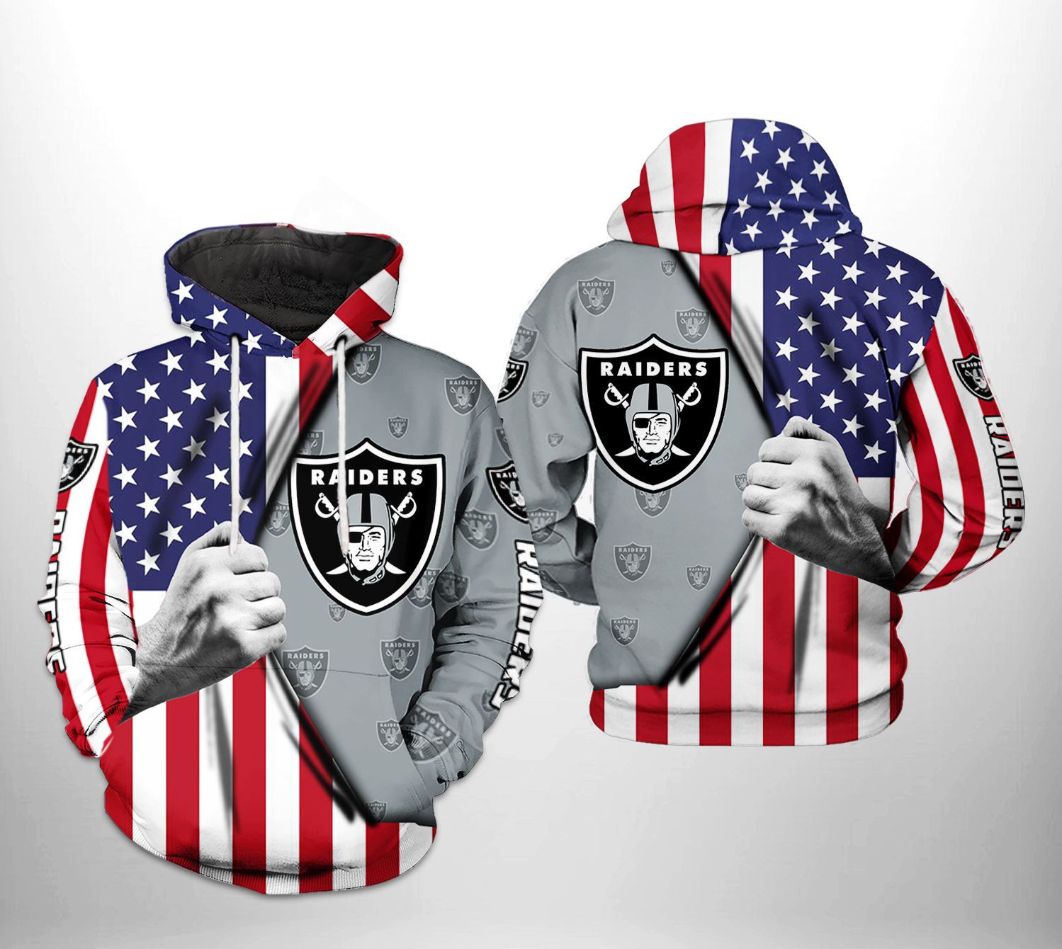 Oakland Raiders NFL US Flag Team Hoodie Zip Hoodie