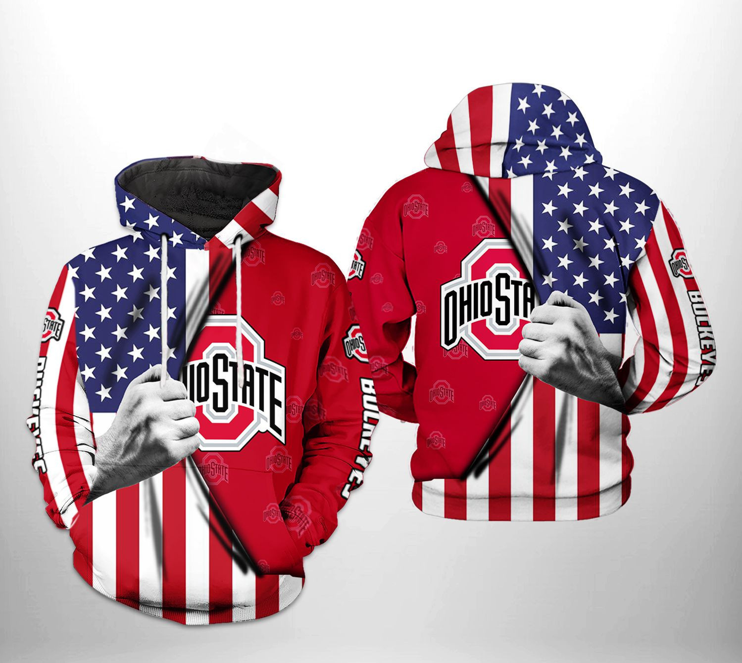 Ohio State Buckeyes NCAA US Flag Hoodie Zip Hoodie