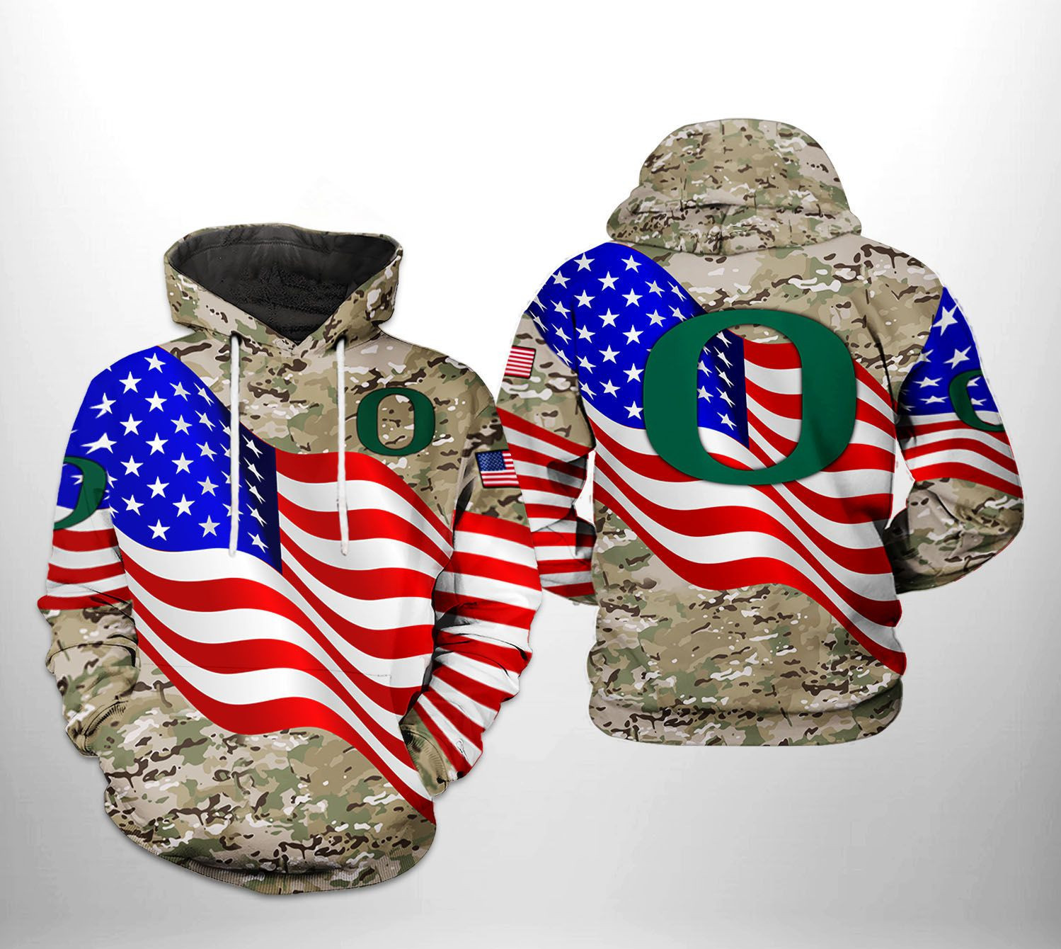 Oregon Ducks NCAA US Flag Camo Veteran Hoodie Zip Hoodie