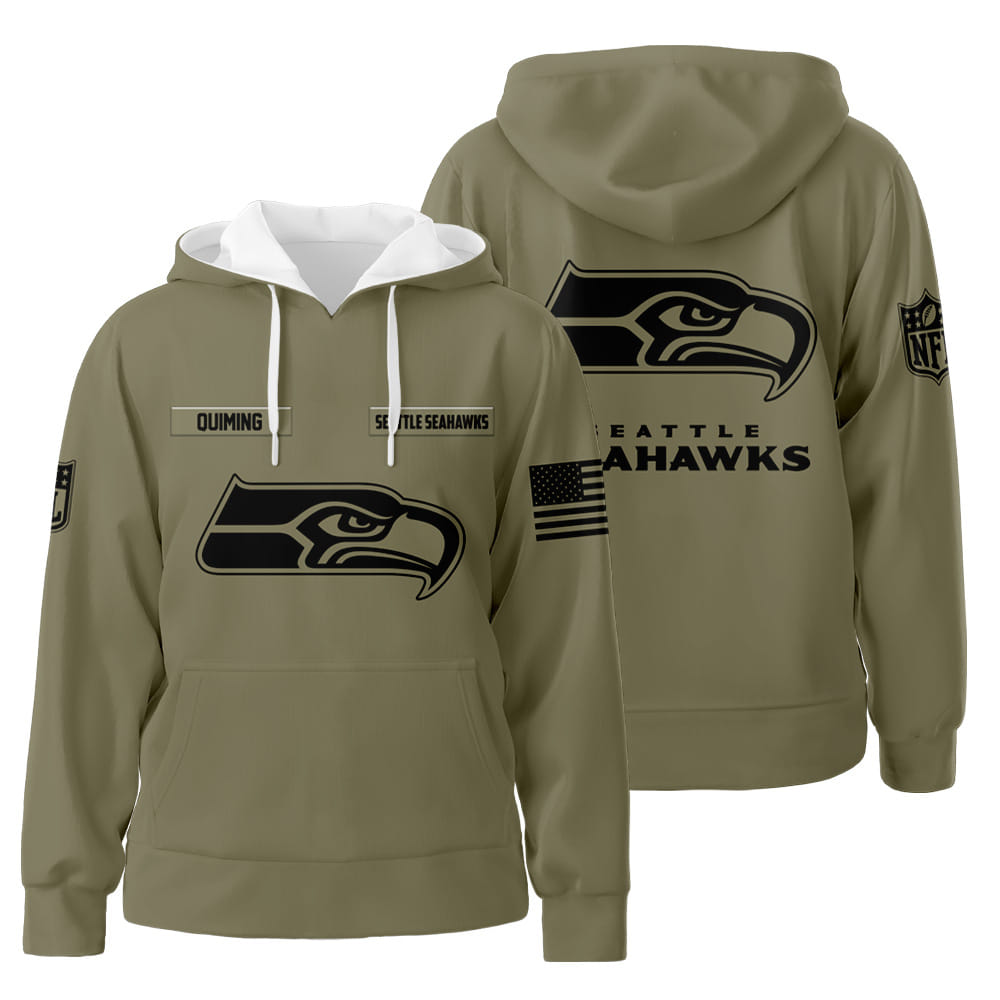 Personalized Custom Name Seattle Seahawks Army Unisex QUIMING 3D All Over Print Hoodie Zip-Up Hoodie