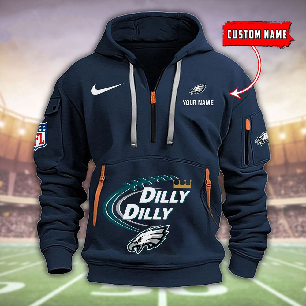 Personalized NFL Philadelphia Eagles Dilly Dilly Quarter Half Zip Hoodie Football Fan Merch