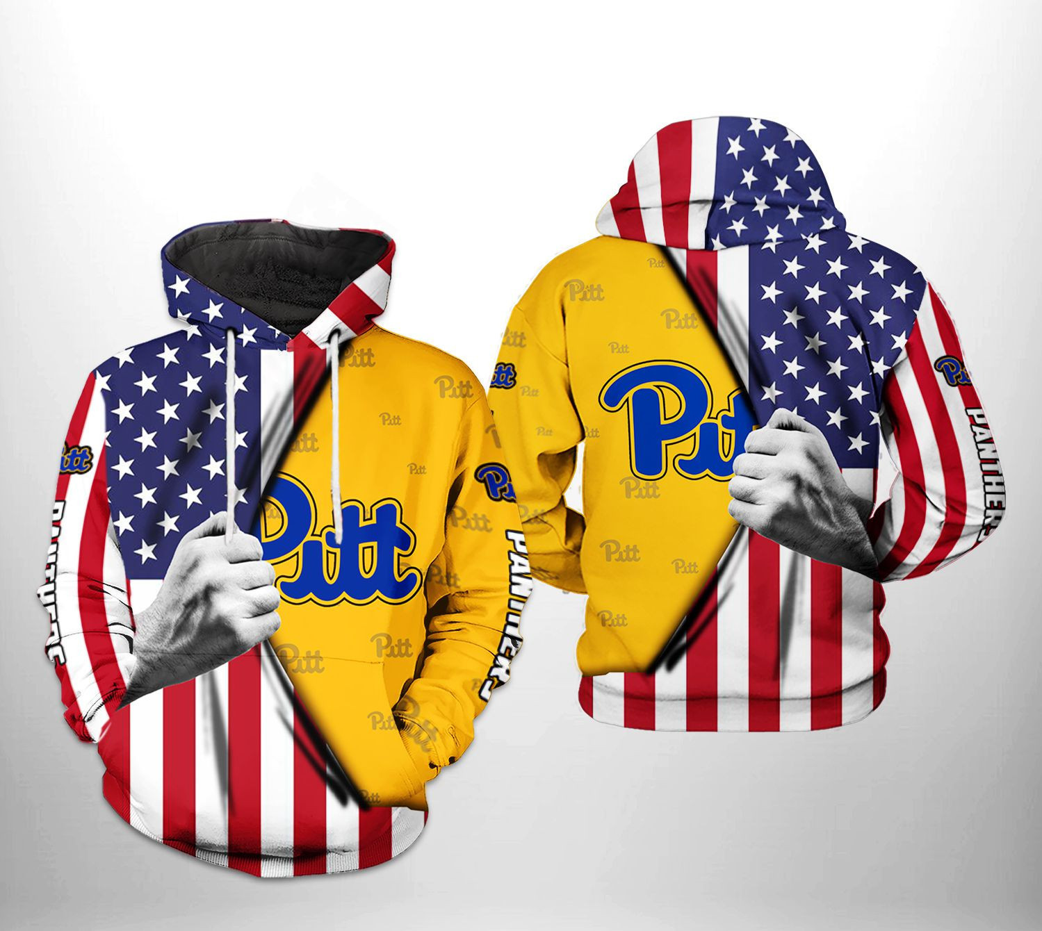 Pitt Panthers NCAA US Flag Hoodie Zip Hoodie