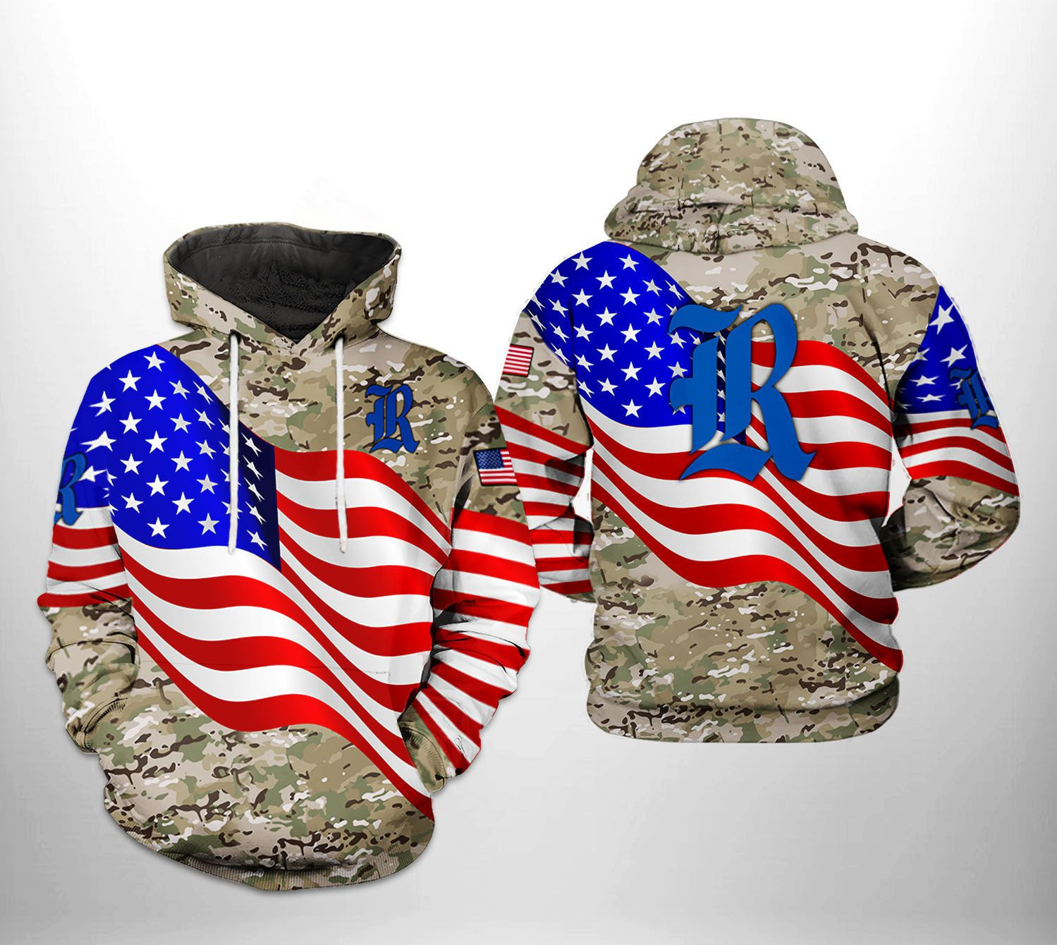 Rice Owls NCAA US Flag Camo Veteran Hoodie Zip Hoodie