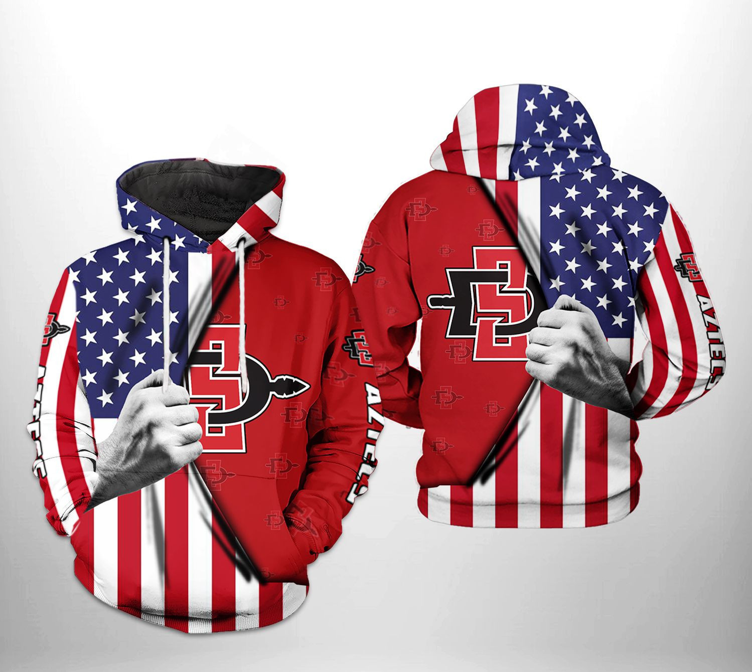 San Diego State Aztecs NCAA US Flag Hoodie Zip Hoodie Version 2195