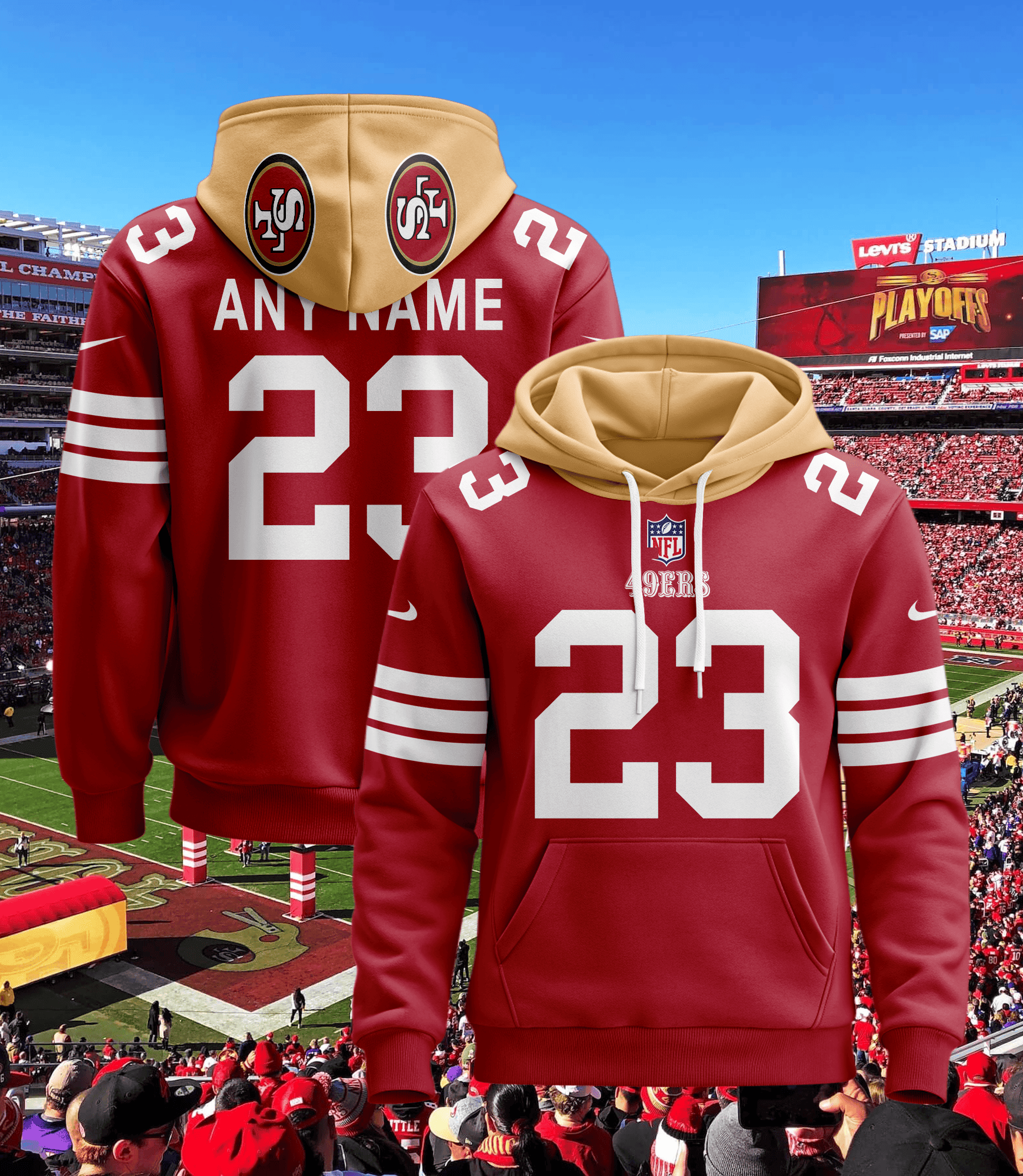 San Francisco 49ers Personalized Name And Number NFL 3D Hoodie Version 14