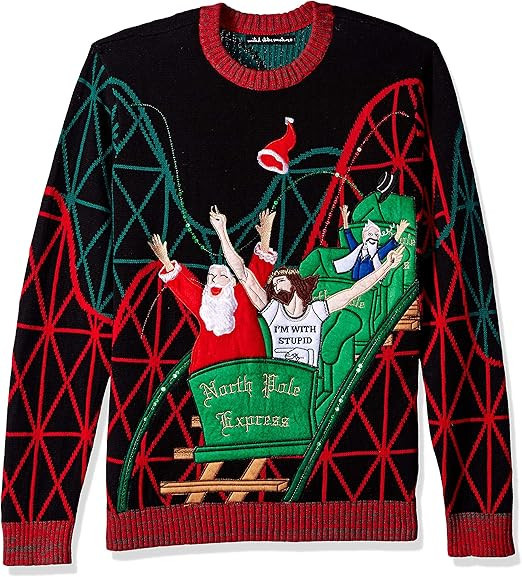 Santa and Jesus Roller Coaster Ugly Christmas Sweater