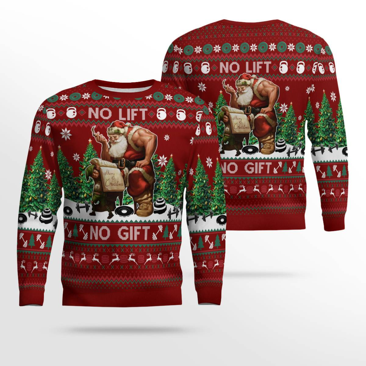 Santa No Lift No Gift Merry Christmas Ugly Christmas Sweater Red