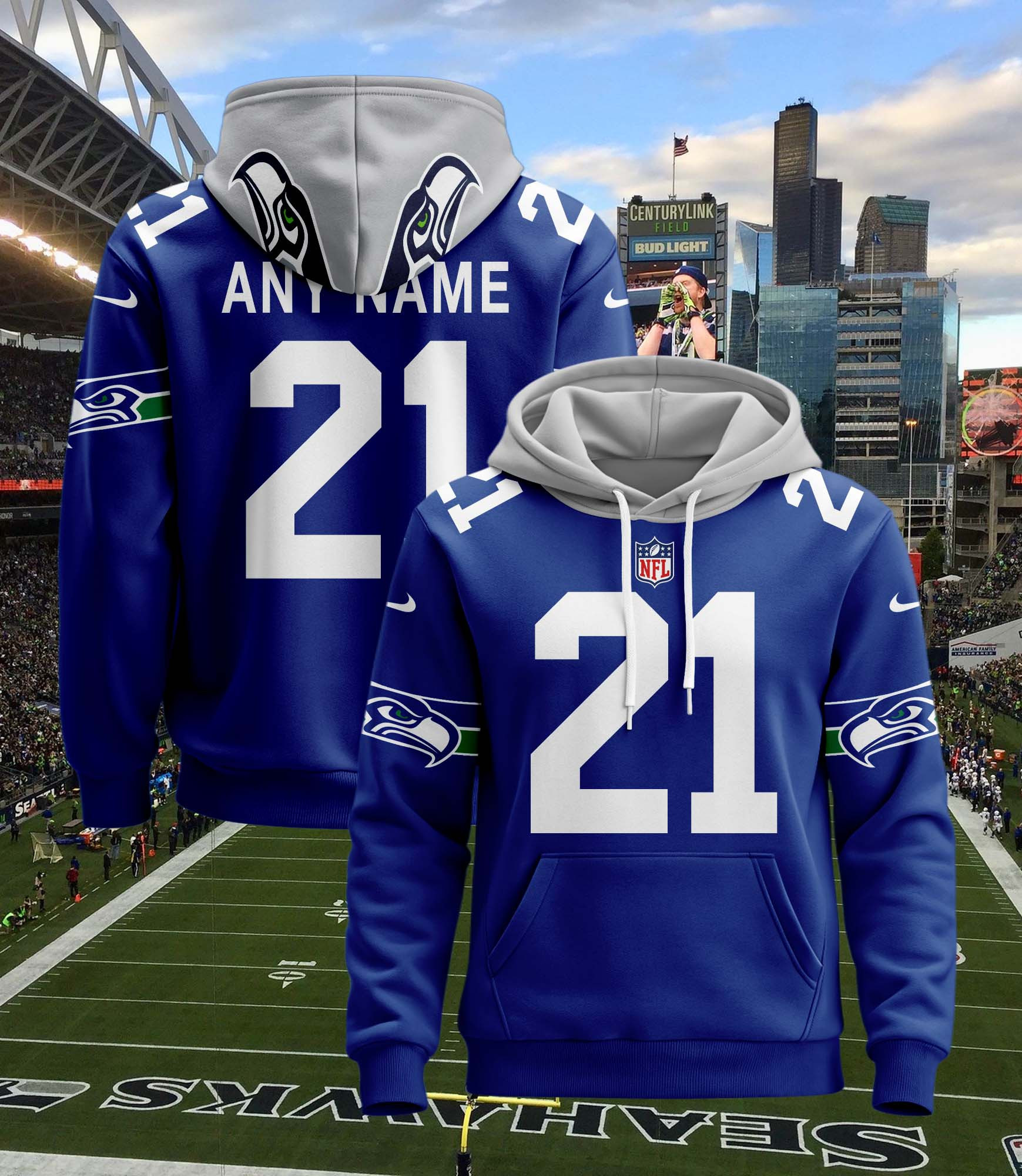 Seattle Seahawks Personalized Name And Number NFL 3D Hoodie Version 34