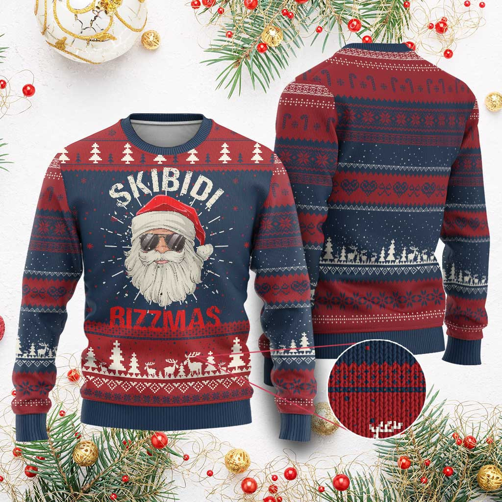 Skibidi Rizzmas Rizz Santa Claus Retro Funny Ugly Christmas Sweater