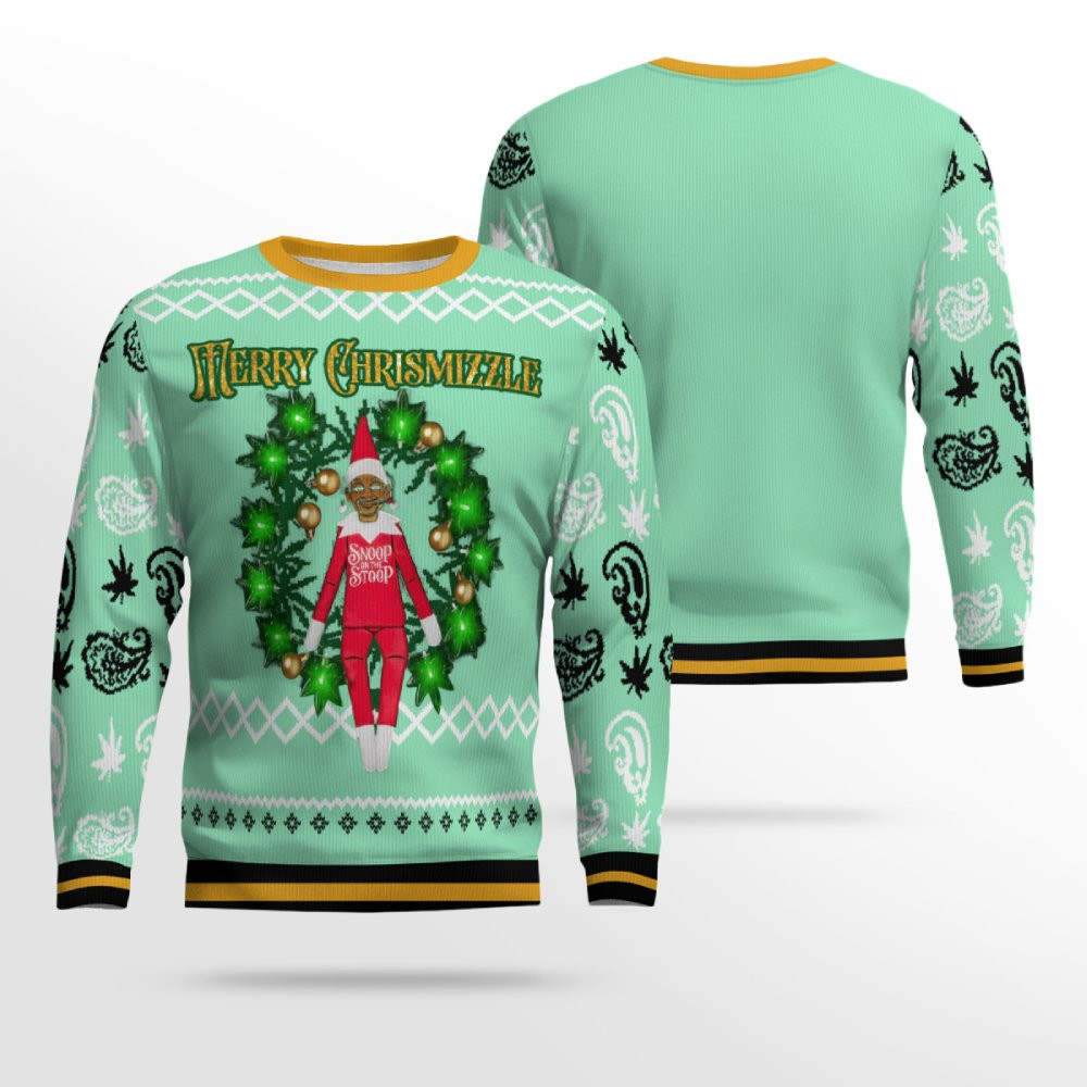 Snoop on the Stoop Merry Chrismizzle Christmas Sweater Seafoam Green