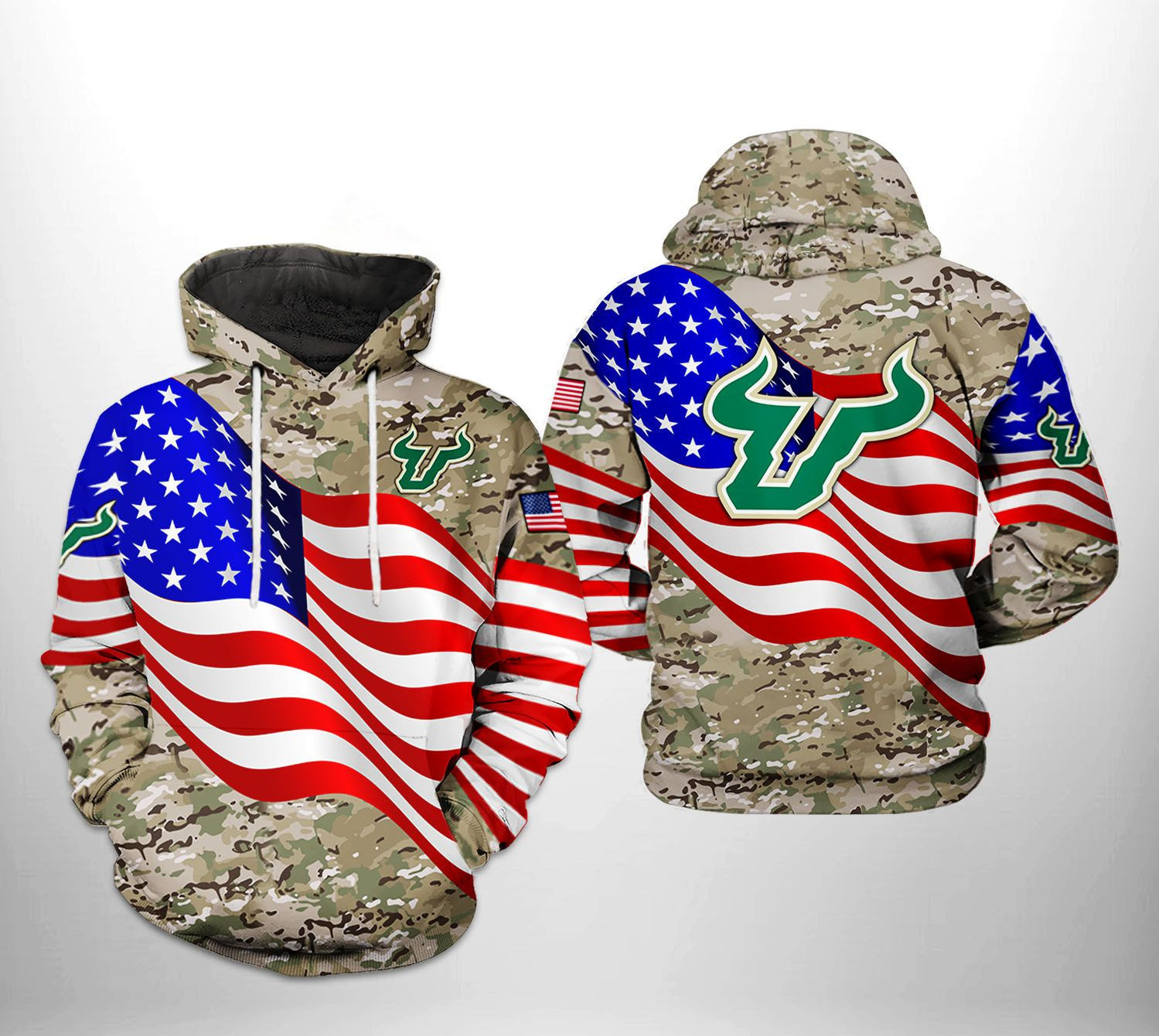 South Florida Bulls NCAA US Flag Camo Veteran Hoodie Zip Hoodie