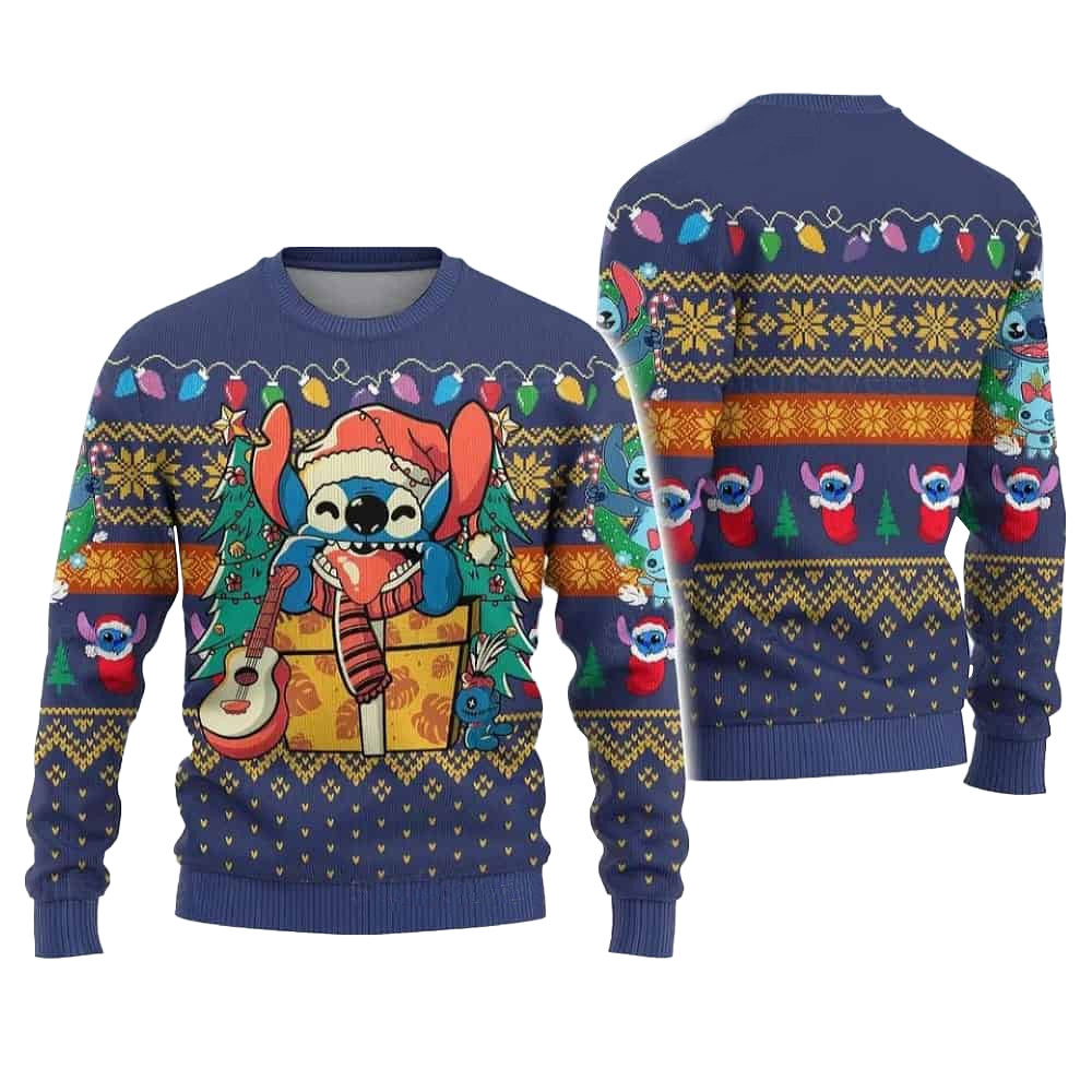 Stitch Santa With Guitar Xmas Gift Ugly Christmas Sweater