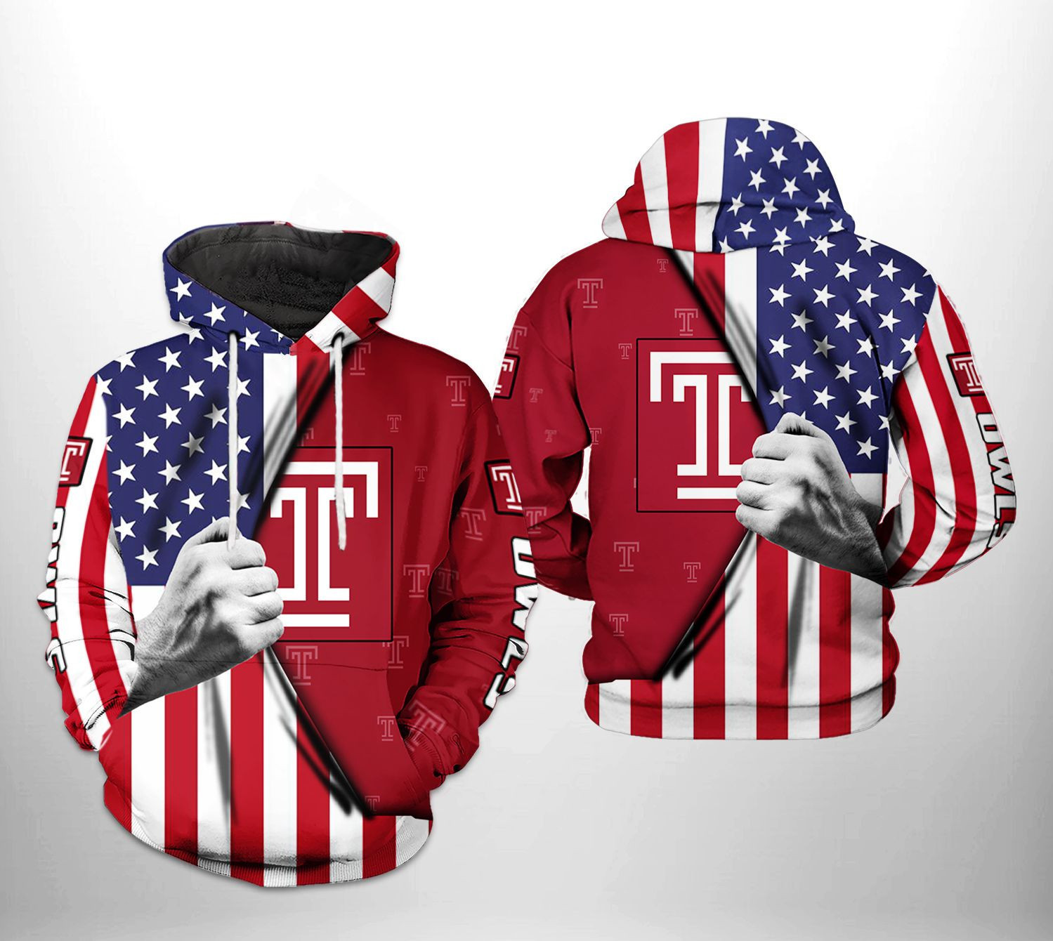 Temple Owls NCAA US Flag Hoodie Zip Hoodie Version 1805